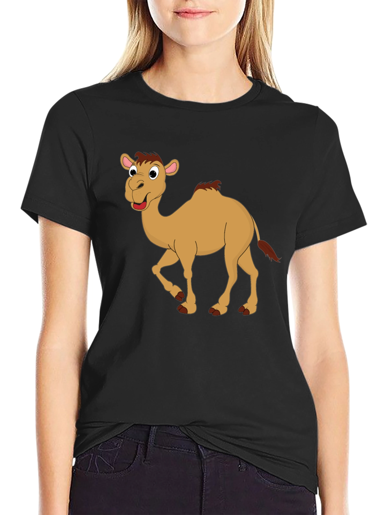 Black Camel Cartoon Black T-Shirt view 2