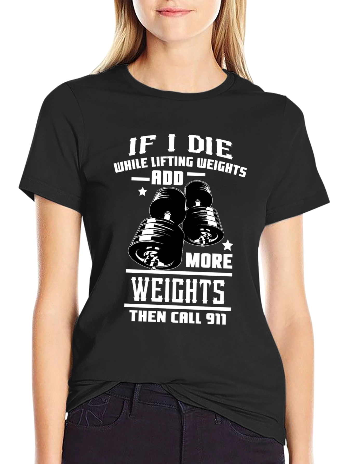 Black Weight Lifting Humor T-Shirt: Add More Weights view 2