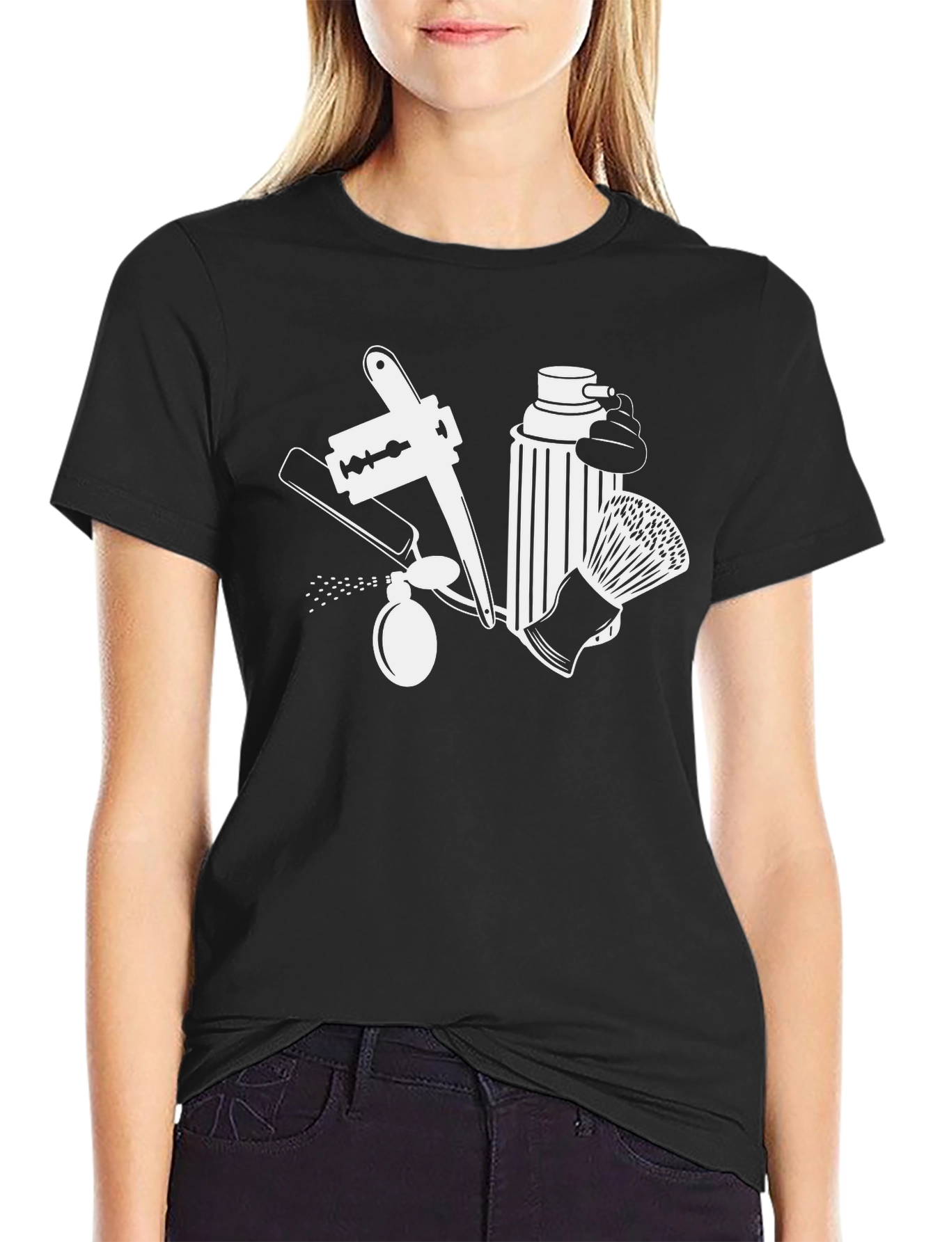 Black Barber Tools Graphic Tee - Classic Black Cotton T-Shirt view 2