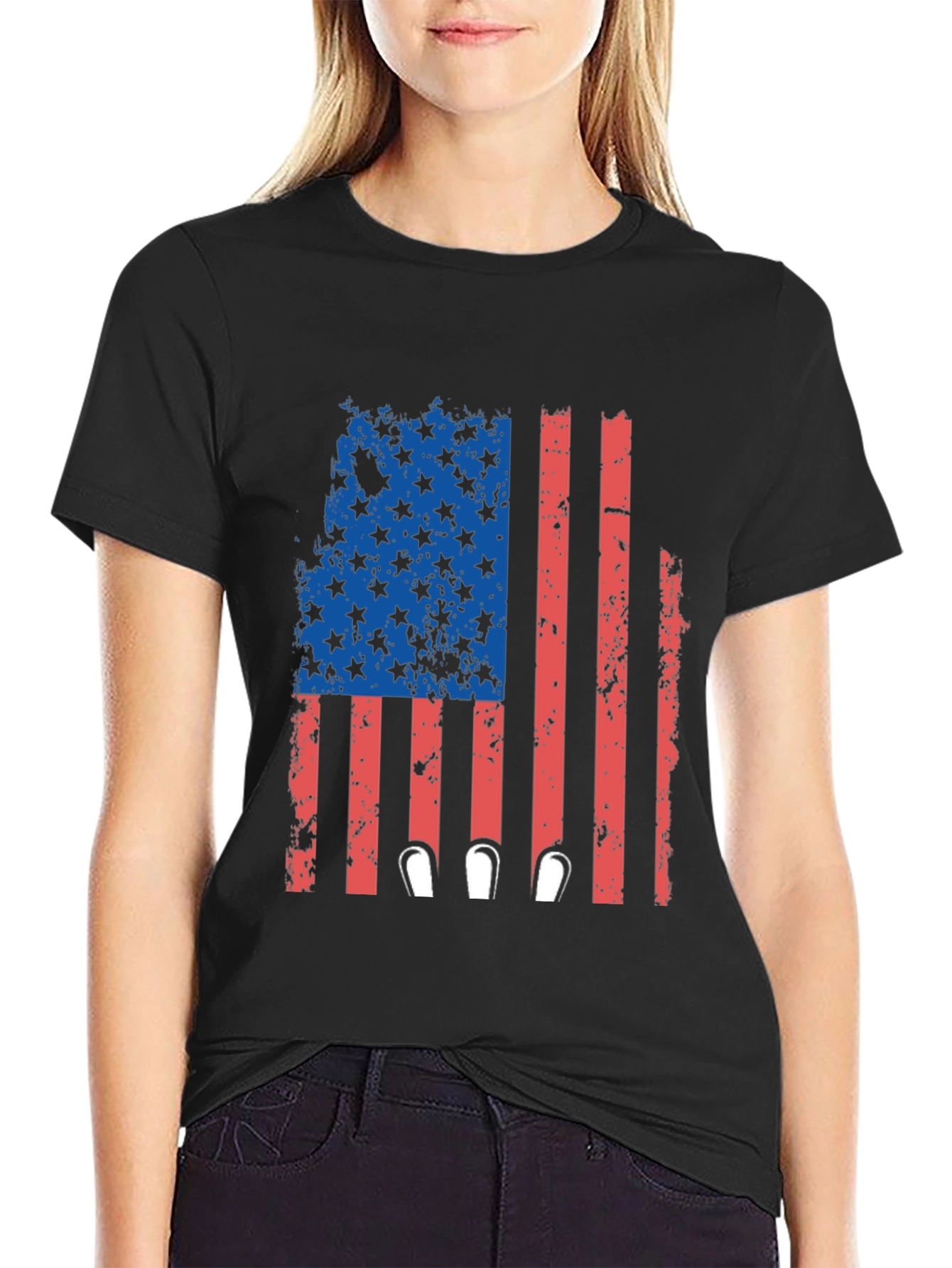 Black Patriotic Flag Bowling T-Shirt view 2