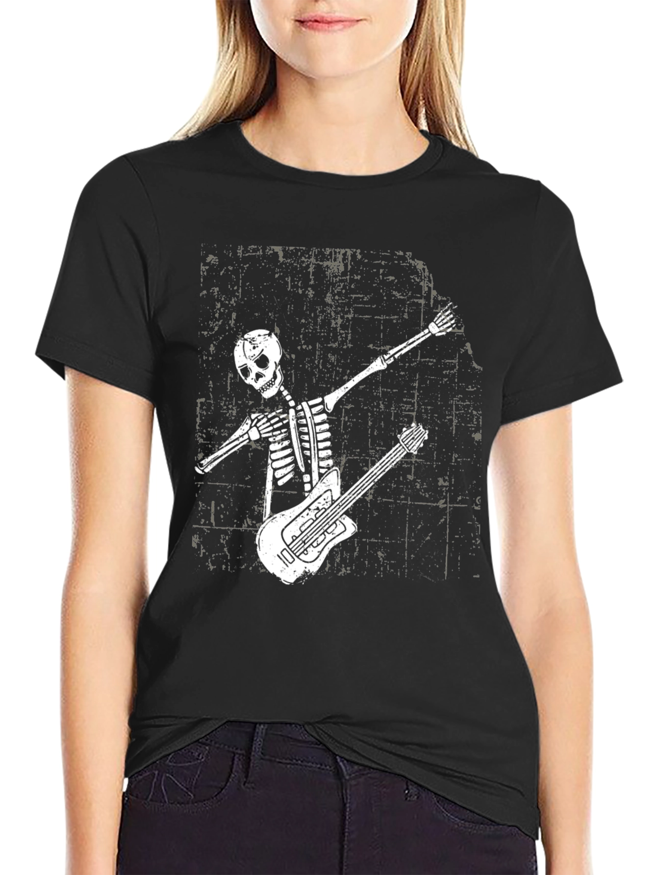 Black Skeleton Guitarist Dab T-Shirt - Cool Graphic Tee view 2