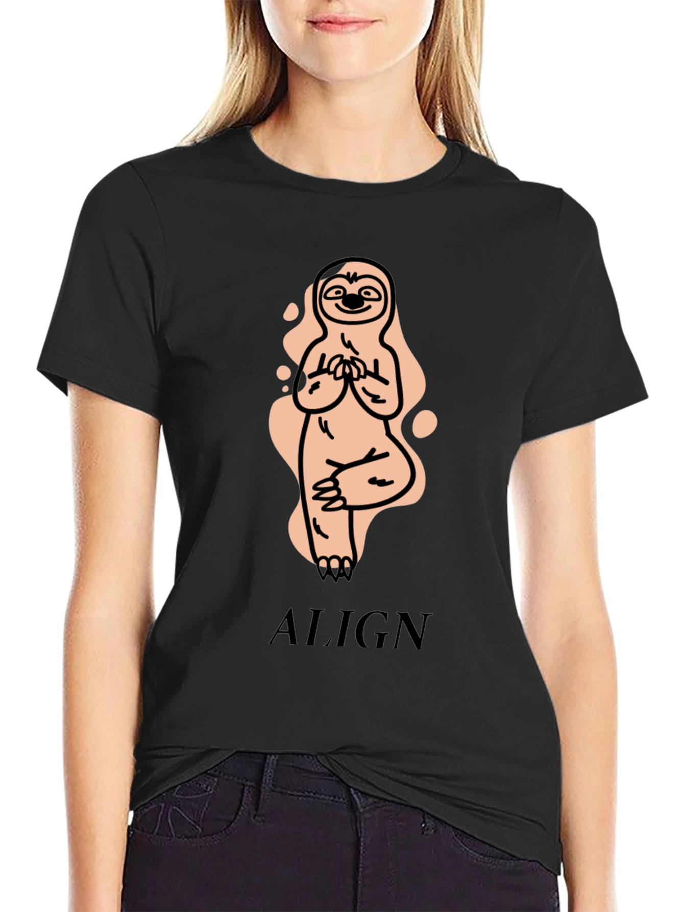 Black Yoga Sloth T-Shirt - Align Yourself view 2