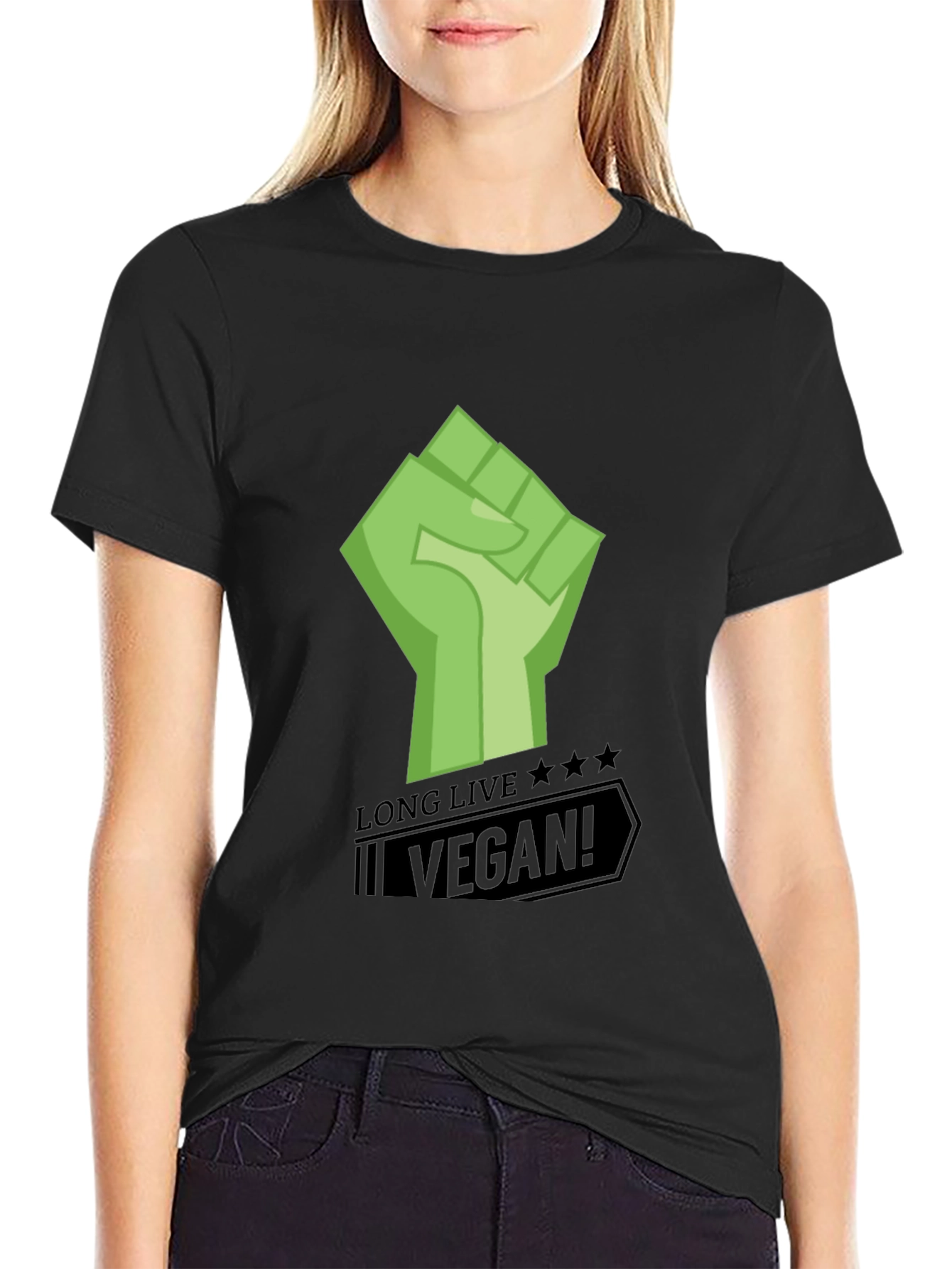 Black Long Live Vegan Graphic Print Black T-Shirt view 2
