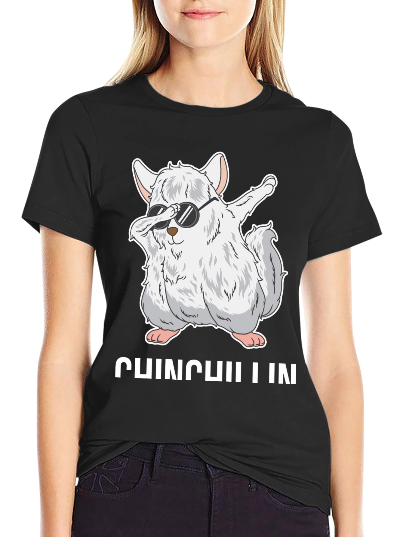 Black Chinchilla Dabbing T-Shirt - Funny Animal Tee view 2