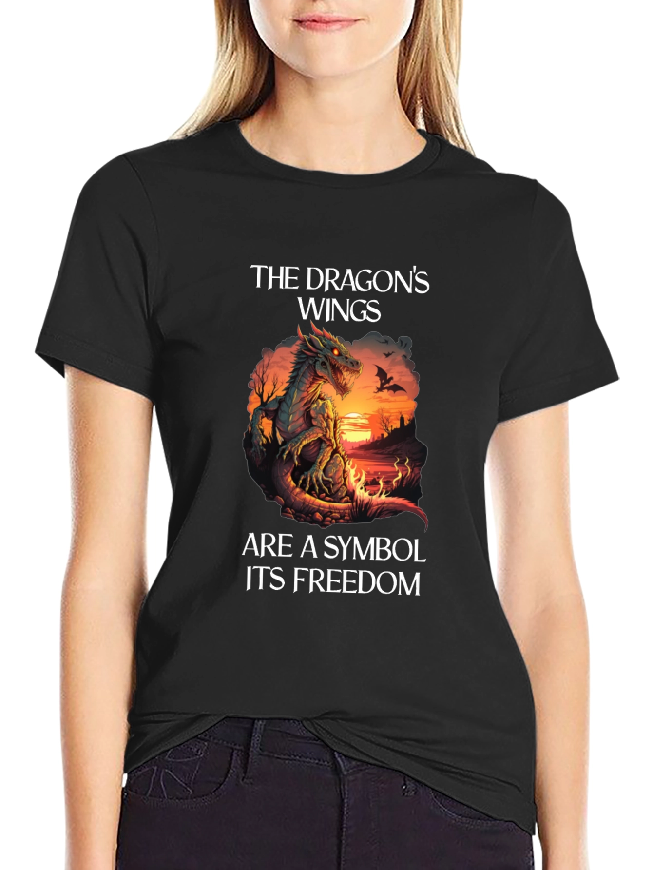 Black Dragon's Wings Symbol Graphic Tee - Black view 2