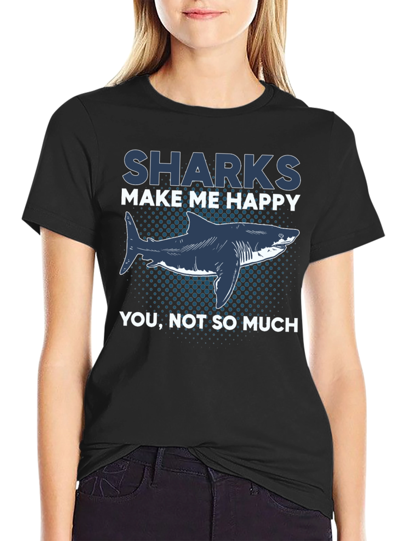Black Sharks Make Me Happy Graphic T-Shirt view 2