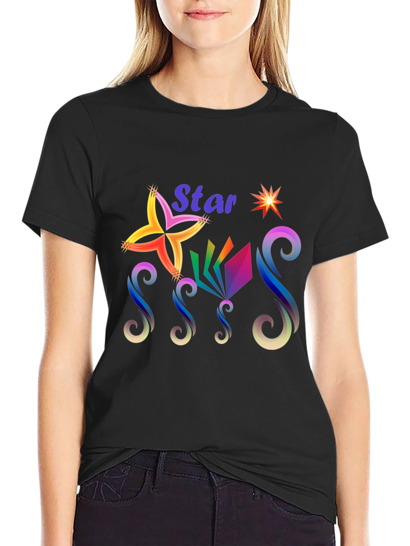 Black Star Graphic Print Black T-Shirt view 2