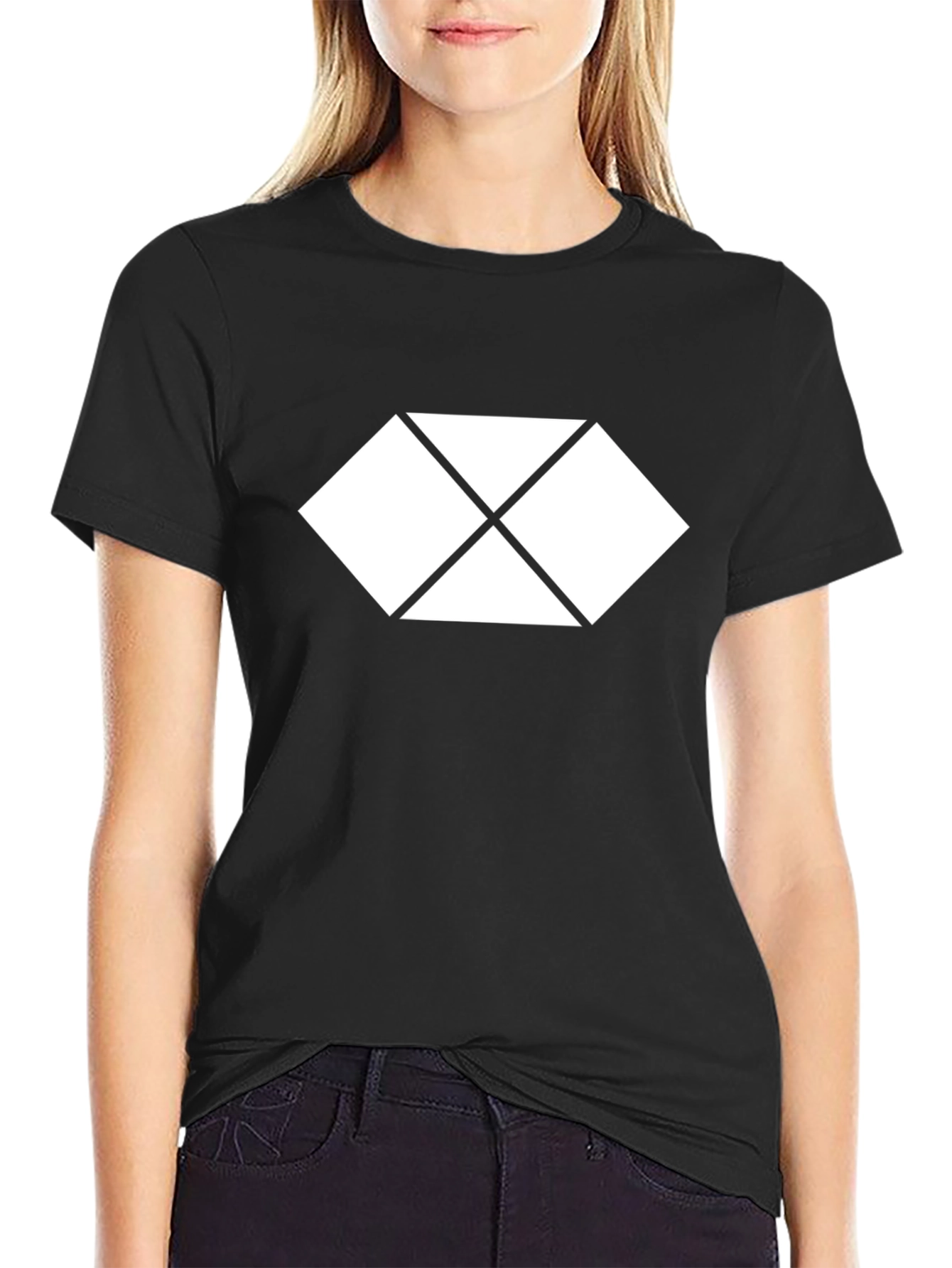 Black Geometric Diamond Graphic Tee - Modern Style view 2