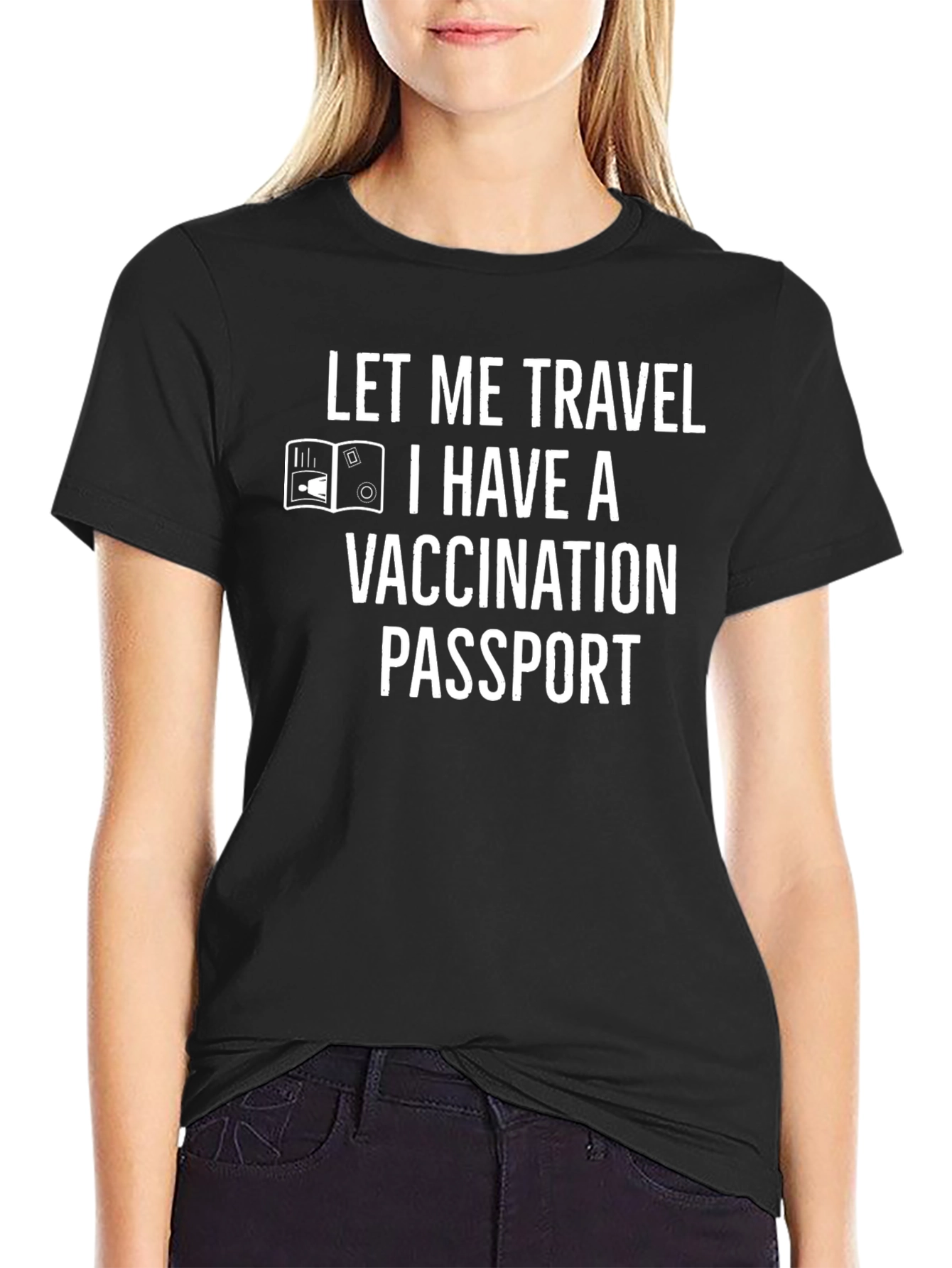 Black Let Me Travel T-Shirt Vaccination Passport Tee view 2