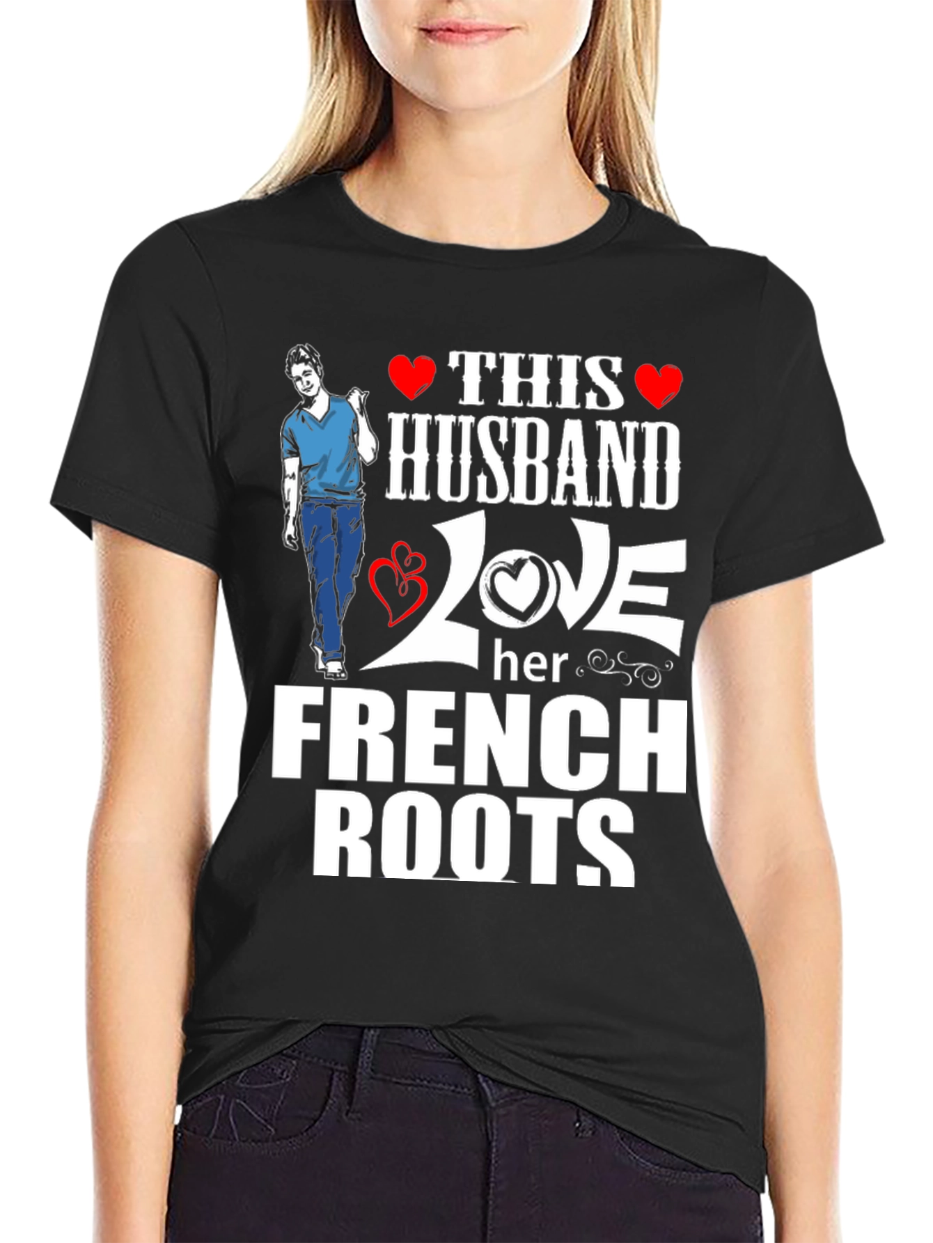 Black Husband Loves French Roots Graphic T-Shirt view 2