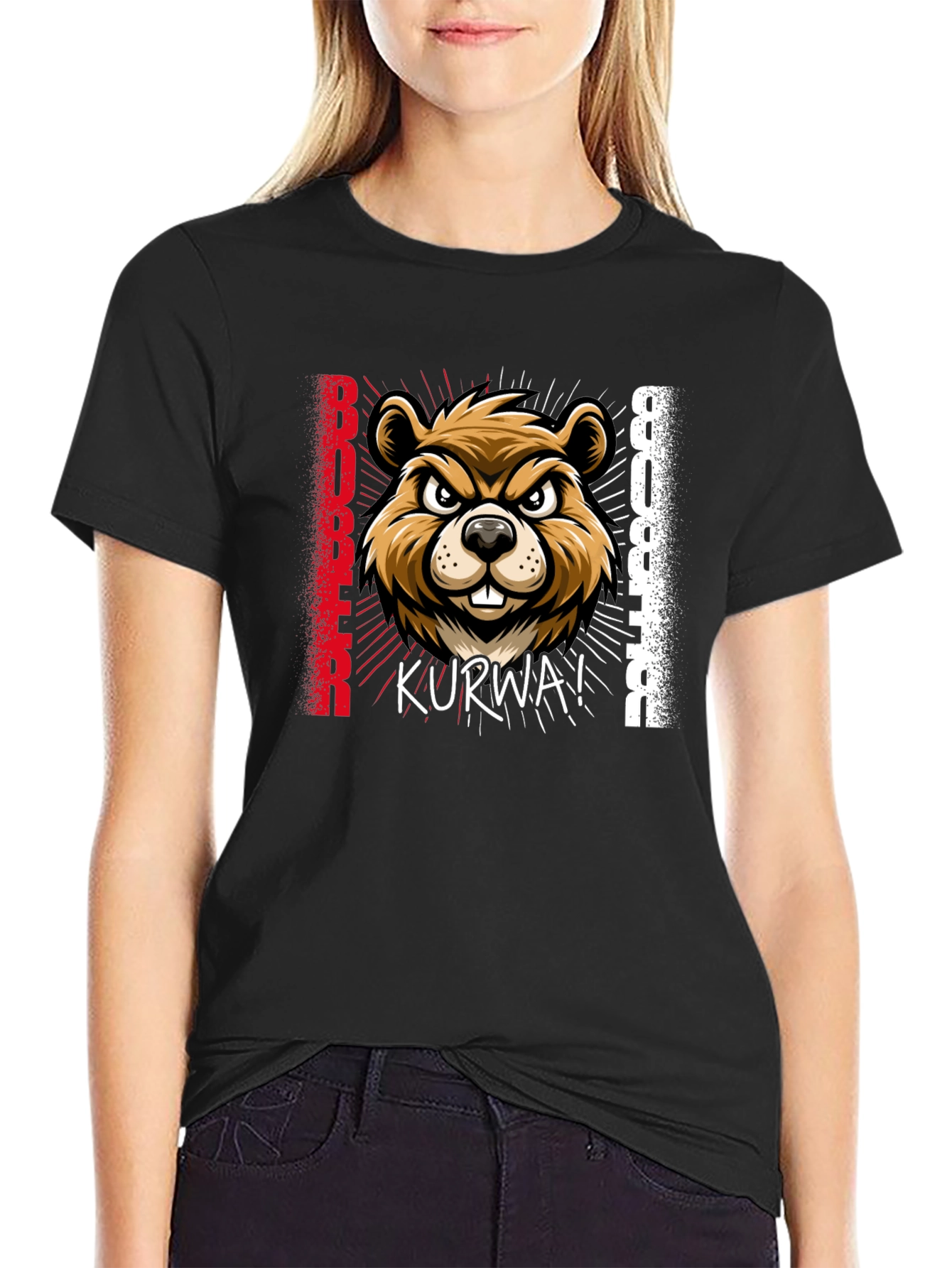 Black Bóbr Kurwa! Beaver T-Shirt - Funny Polish Pride view 2