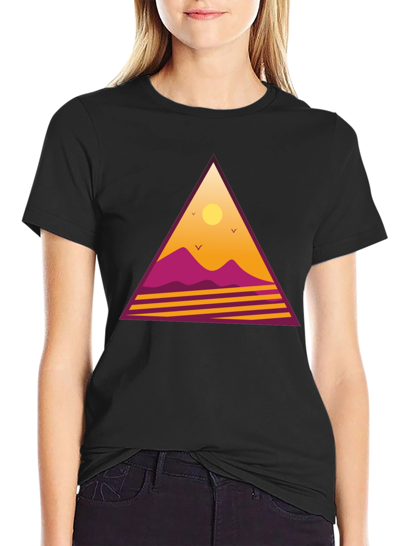 Black Retro Sunset Triangle Graphic Tee - Black view 2