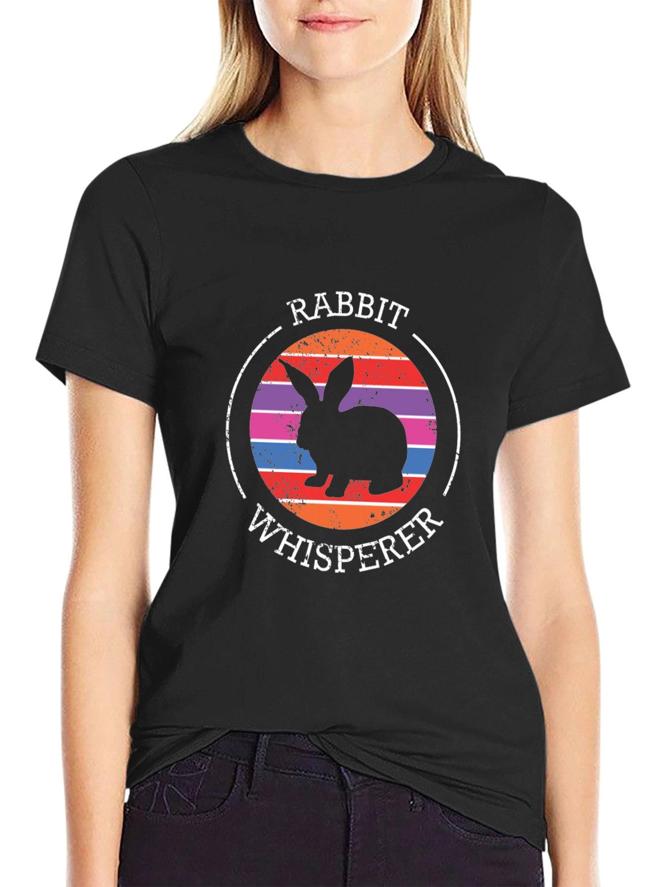 Black Rabbit Whisperer Graphic Tee - Unisex Black T-Shirt view 2