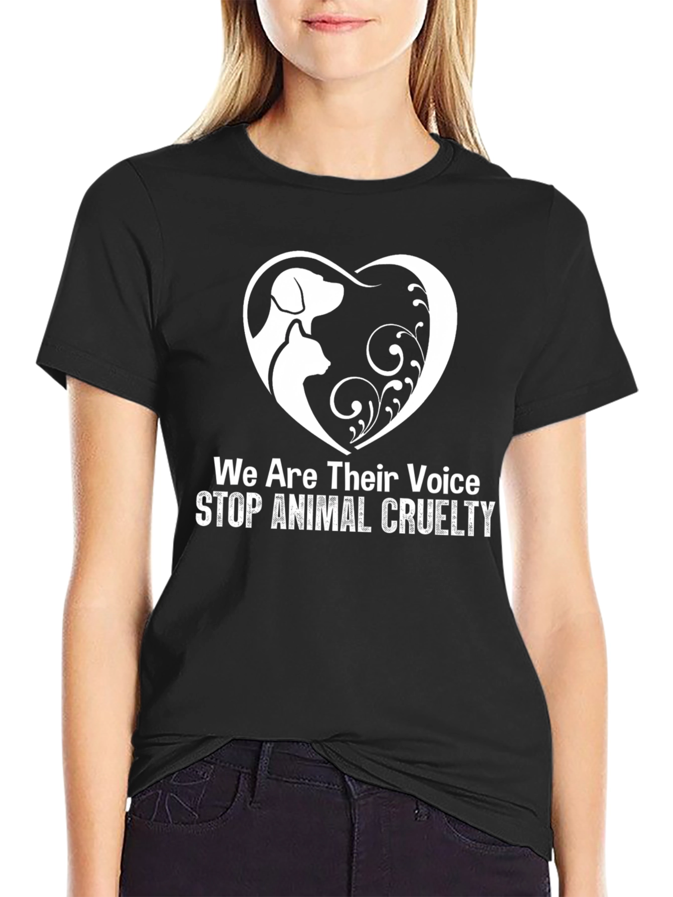Black Animal Rights T-Shirt - Stop Animal Cruelty Design view 2