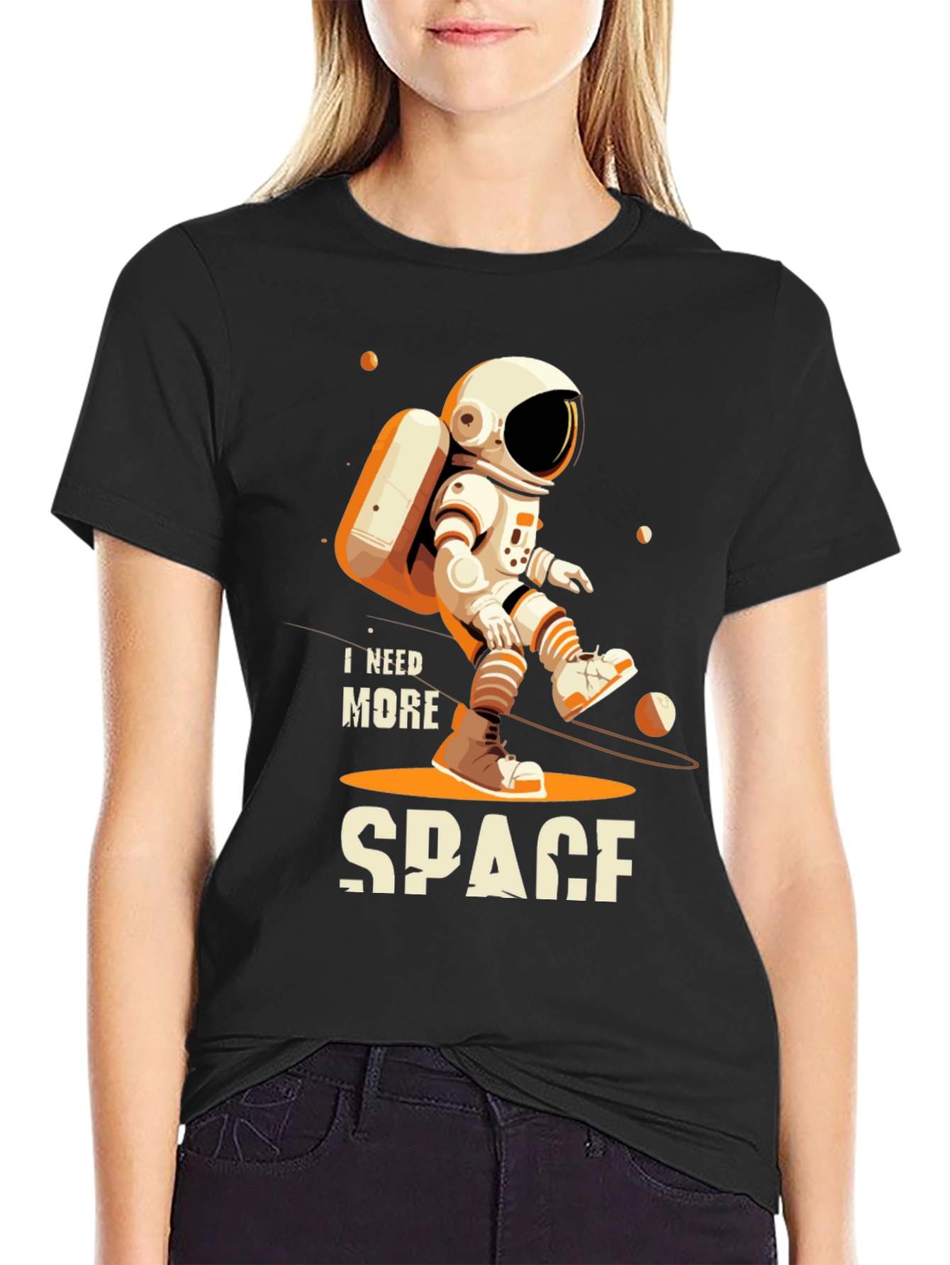 Black I Need More Space Astronaut Graphic T-Shirt view 2