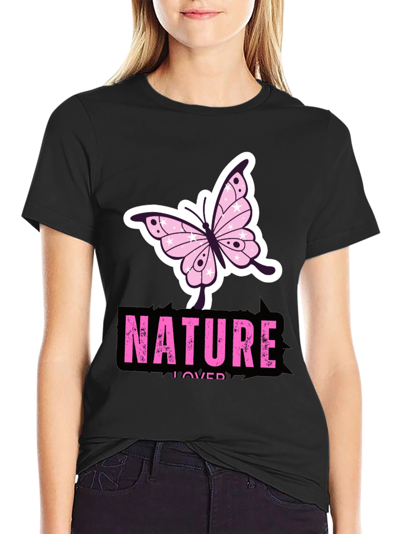 Black Nature Lover Butterfly Graphic T-Shirt view 2