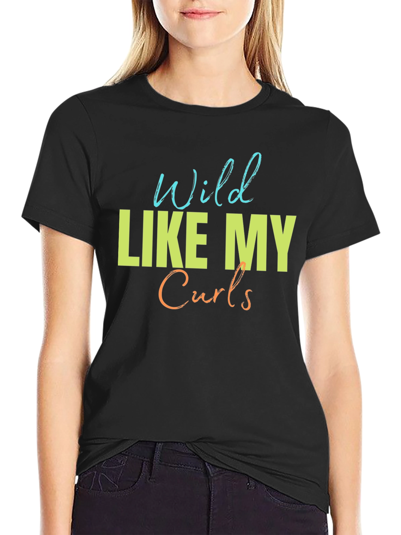 Black Wild Like My Curls T-Shirt - Fun Graphic Tee view 2