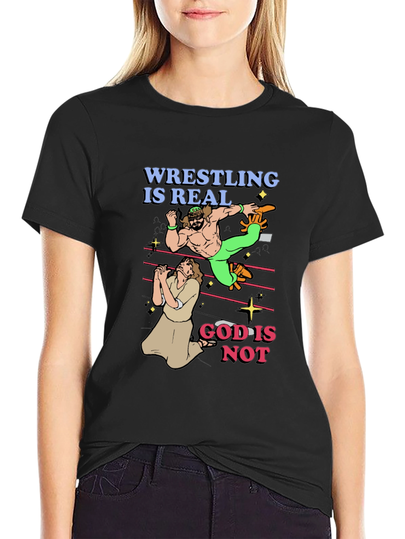Black Wrestling is Real - Funny Graphic T-Shirt view 2