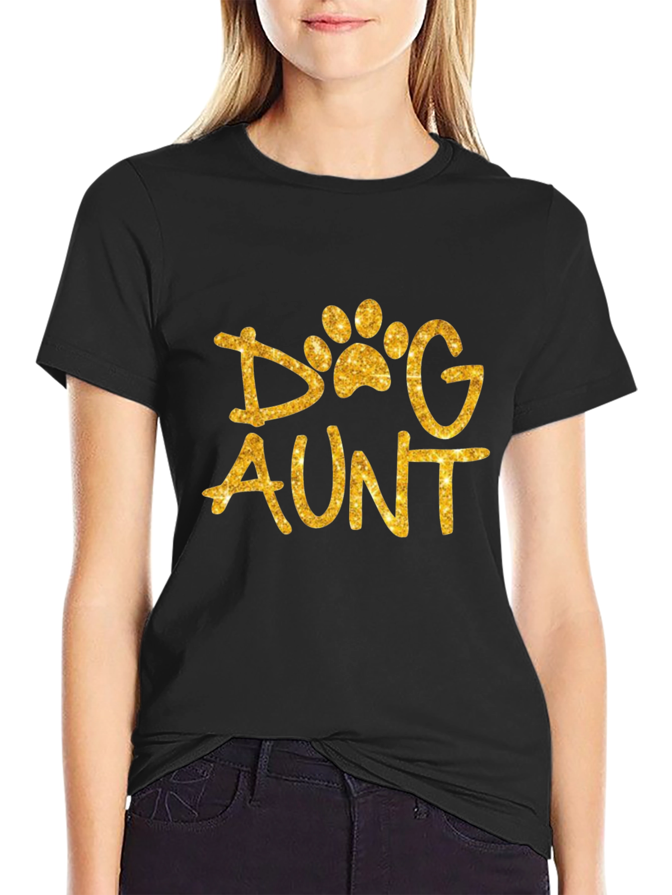 Black Dog Aunt Shirt - Glittery Paw Print Graphic Tee view 2