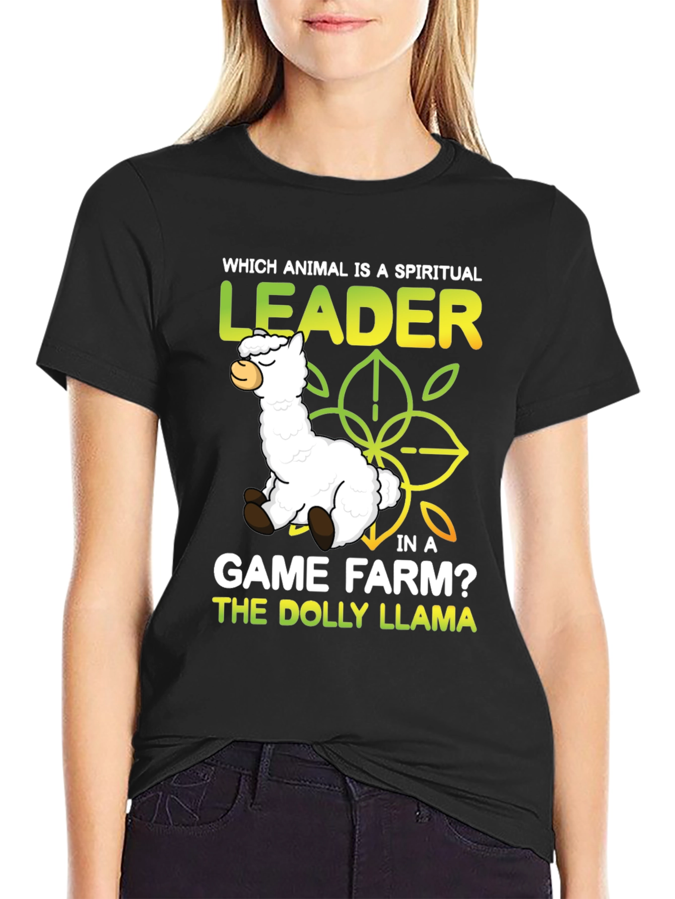 Black Dolly Llama Funny Graphic T-Shirt view 2