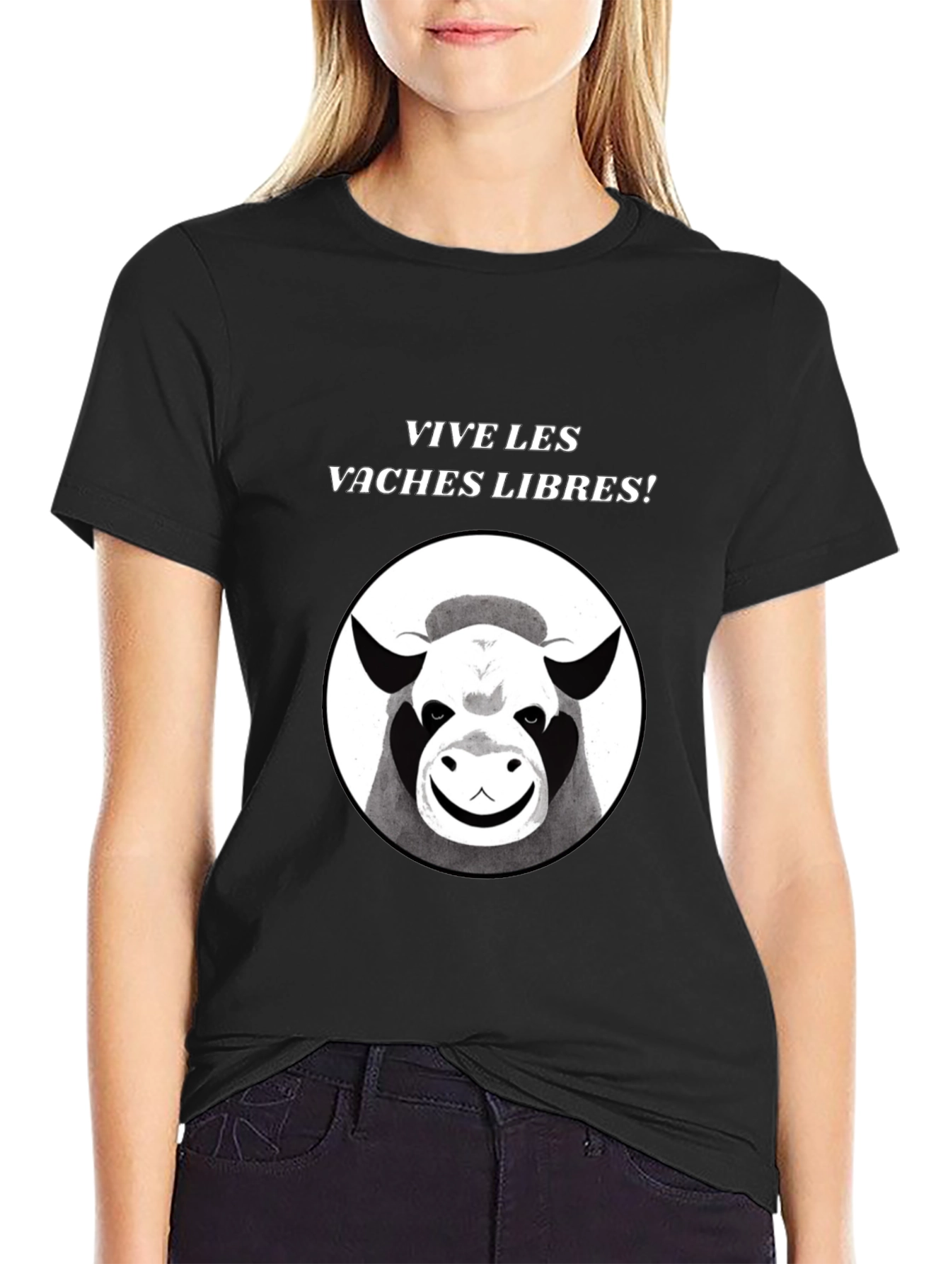 Black Vive Les Vaches Libres! Graphic Tee view 2