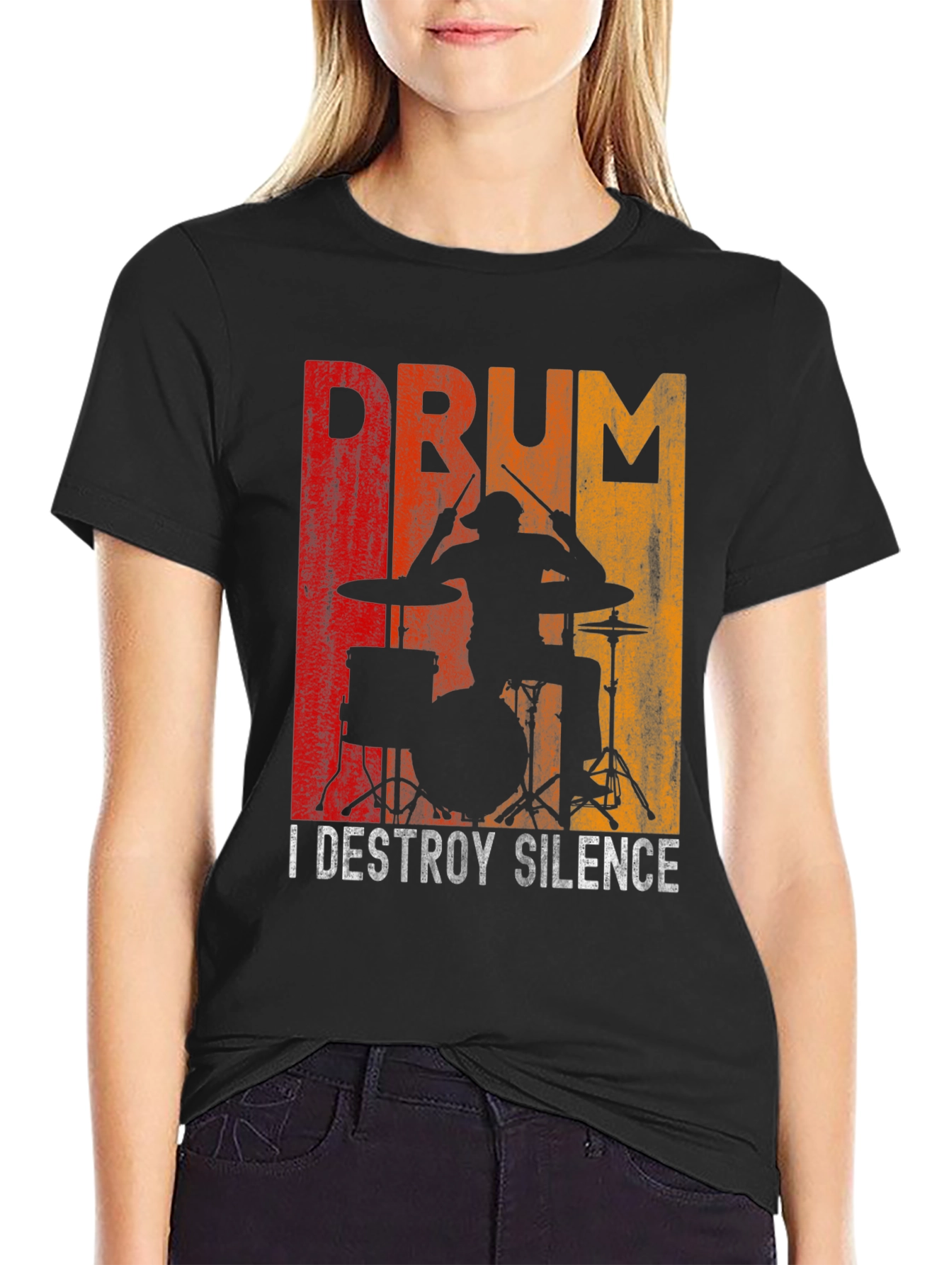 Black Drummer Destroy Silence Graphic T-Shirt view 2