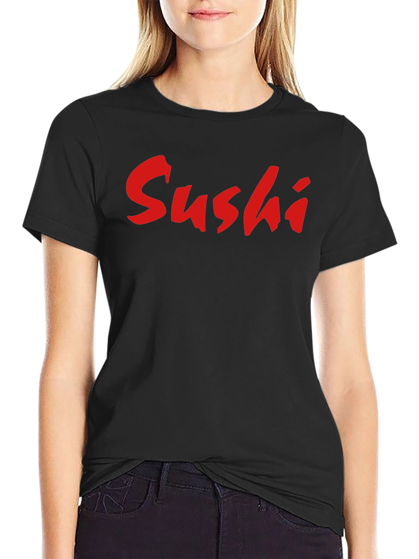 Black Sushi Graphic Tee - Black Cotton Blend Casual Wear view 2