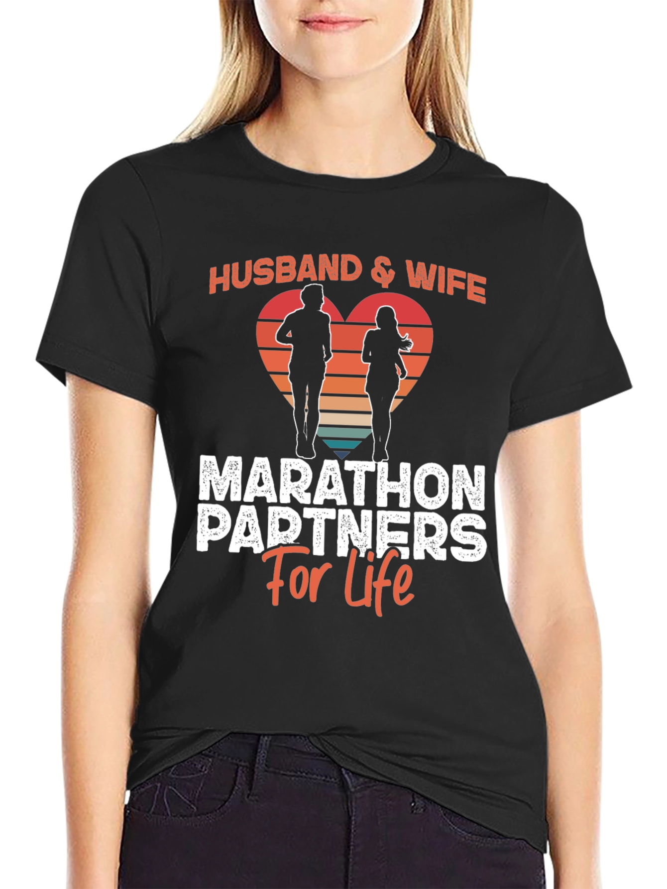 Black Husband & Wife Marathon Partners T-Shirt view 2