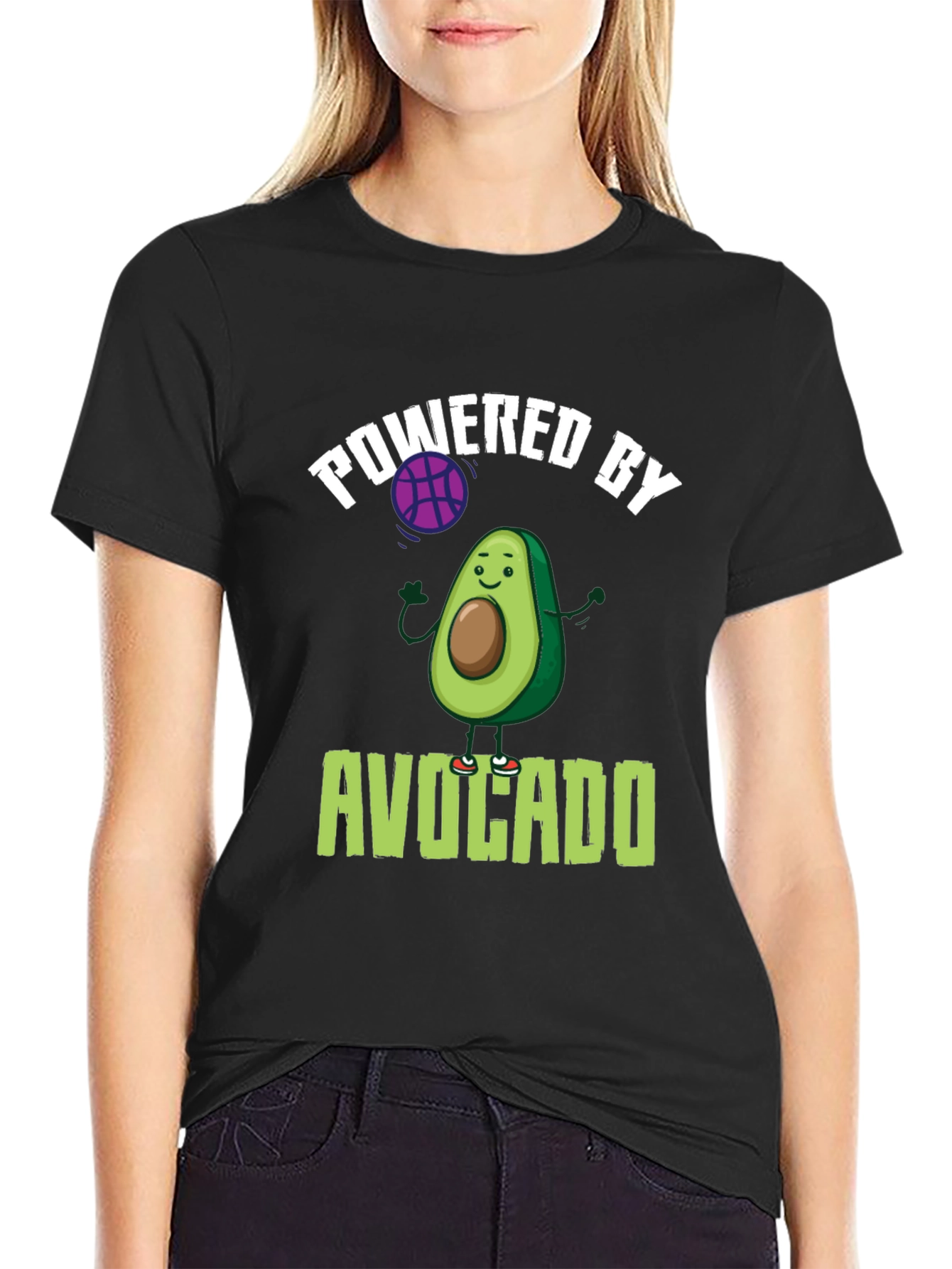 Black Powered by Avocado Black T-Shirt view 2