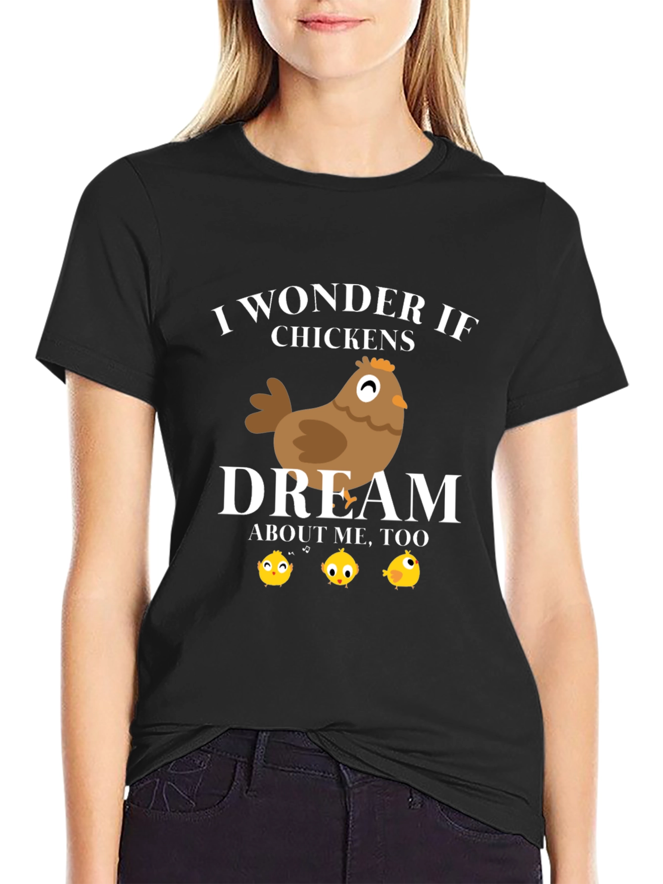 Black Funny Chicken Dream Graphic T-Shirt view 2