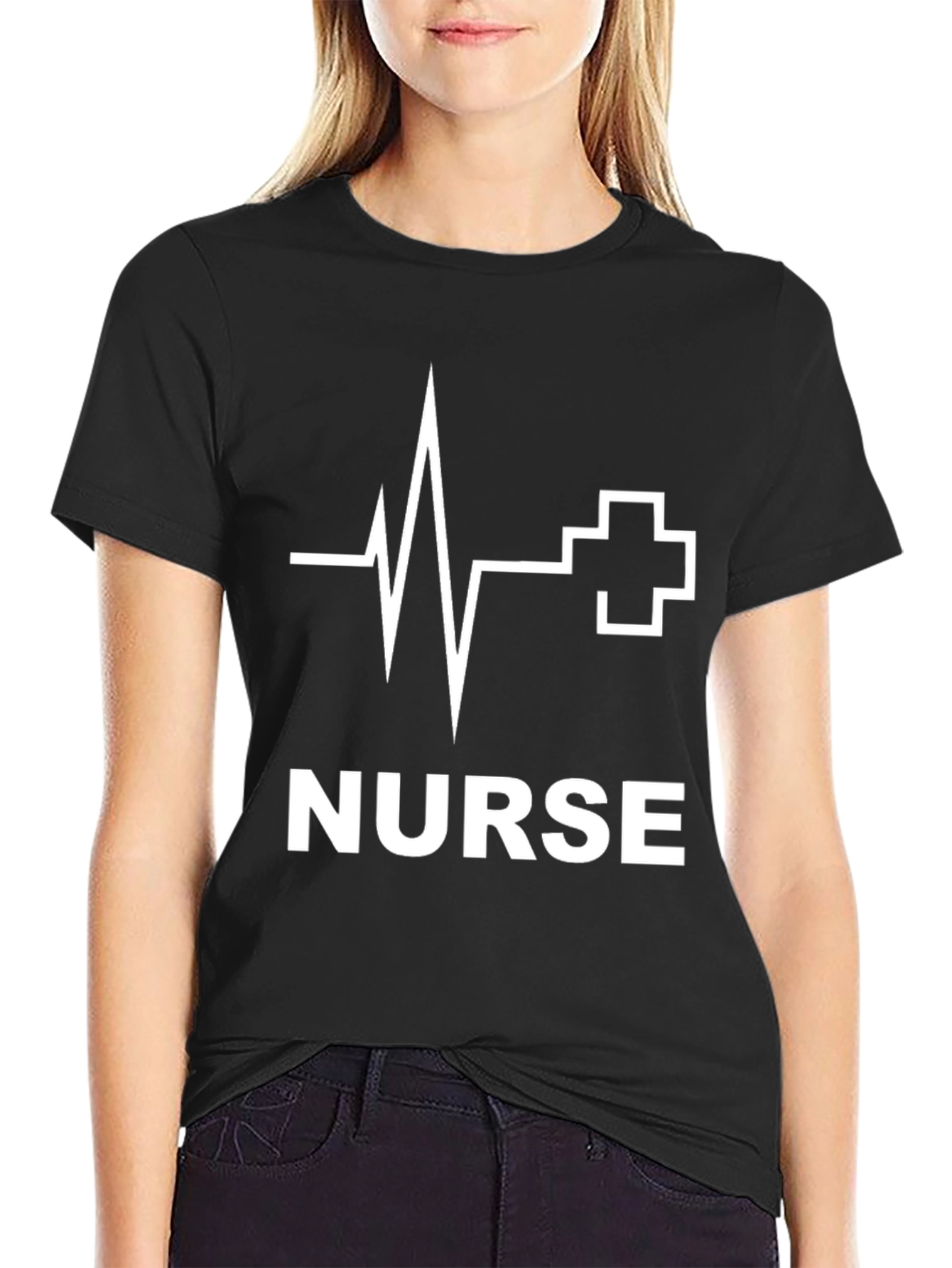 Black Nurse Heartbeat Graphic T-Shirt - Stylish and Comfortable view 2