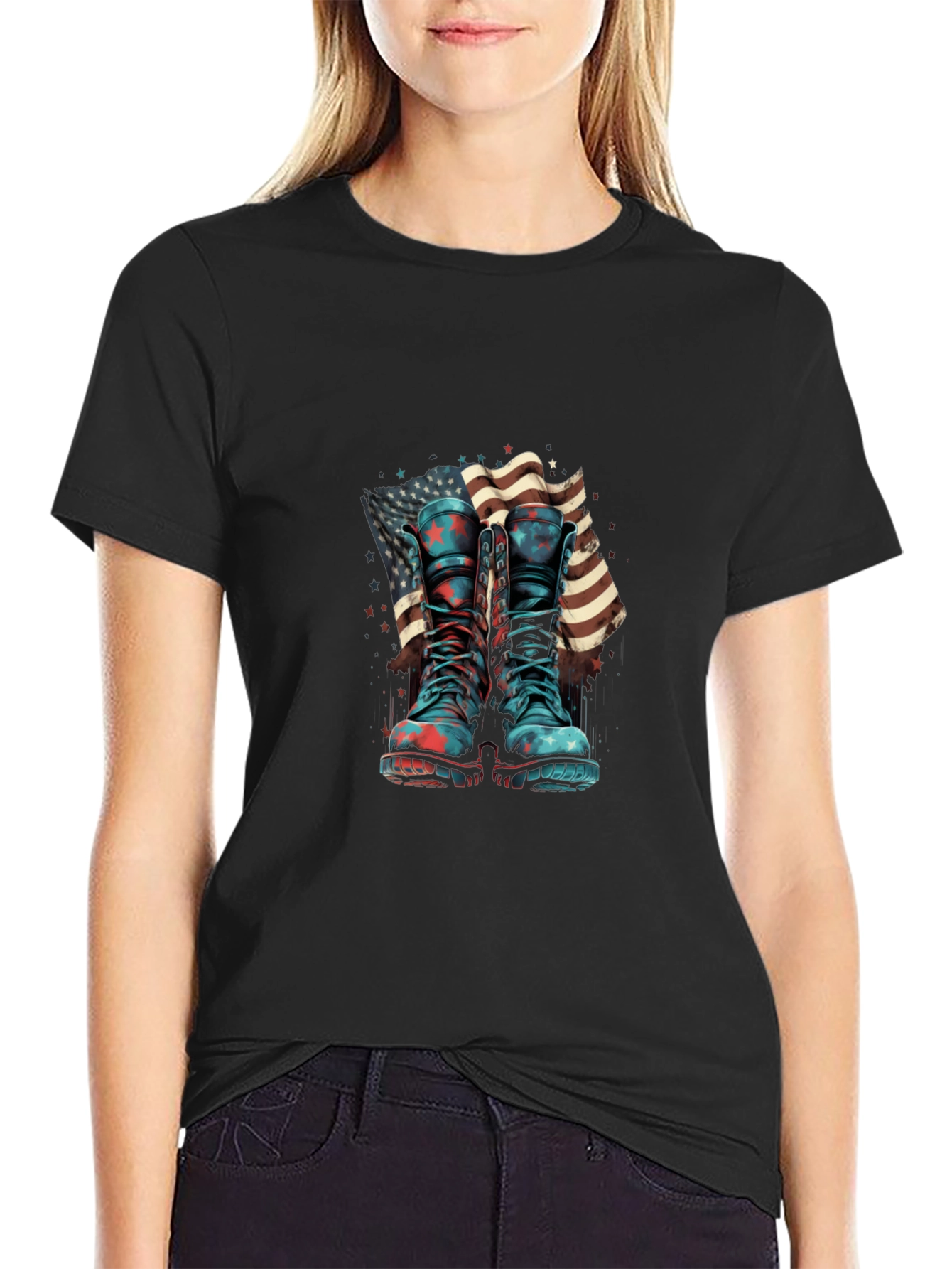 Patriotic Boots & Flag Graphic T-Shirt - 2