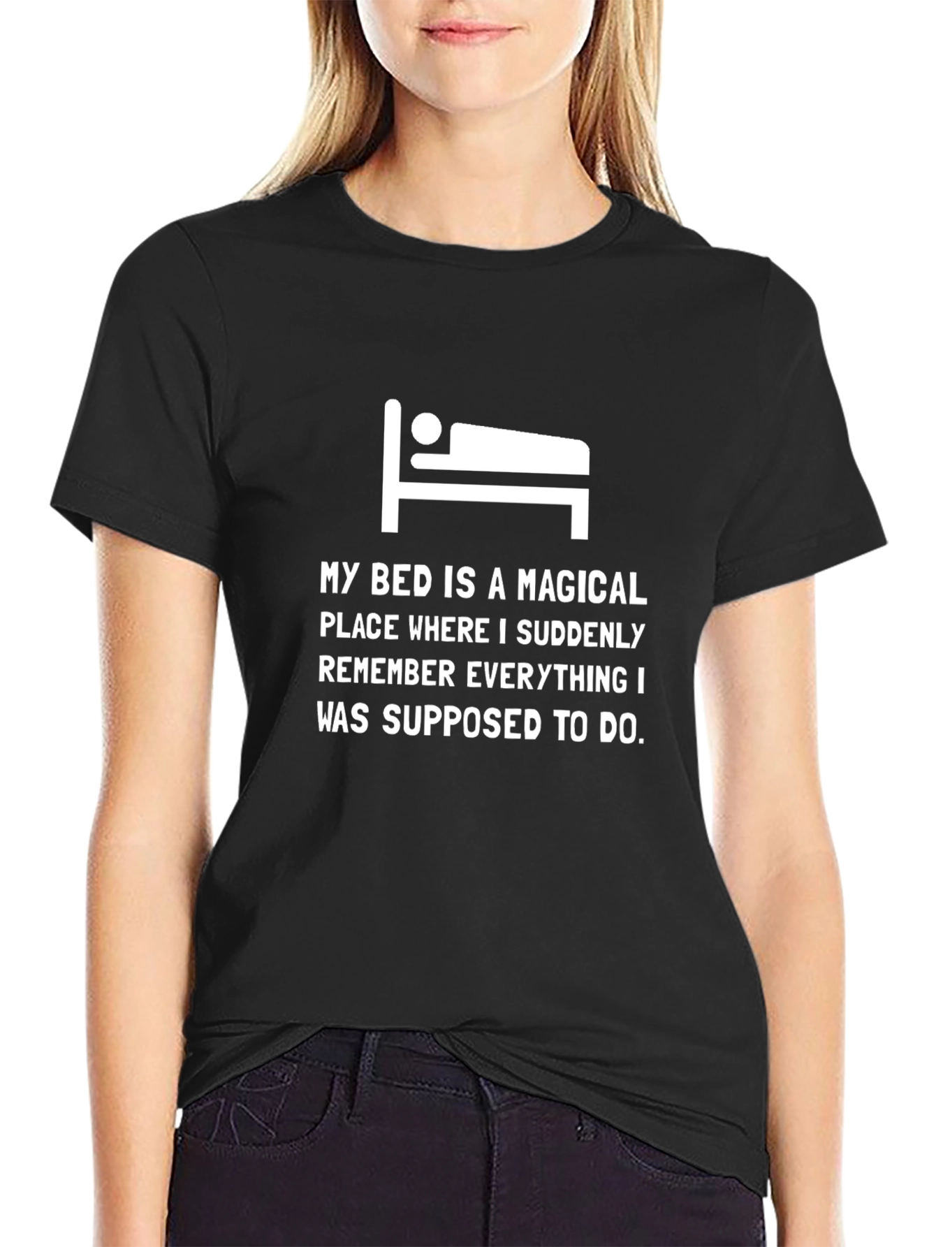 Black Magical Bed T-Shirt Funny Slogan Tee view 2