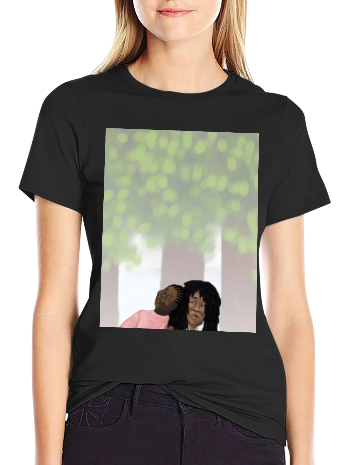 Black Unique Graphic Tee - Embracing Love view 2