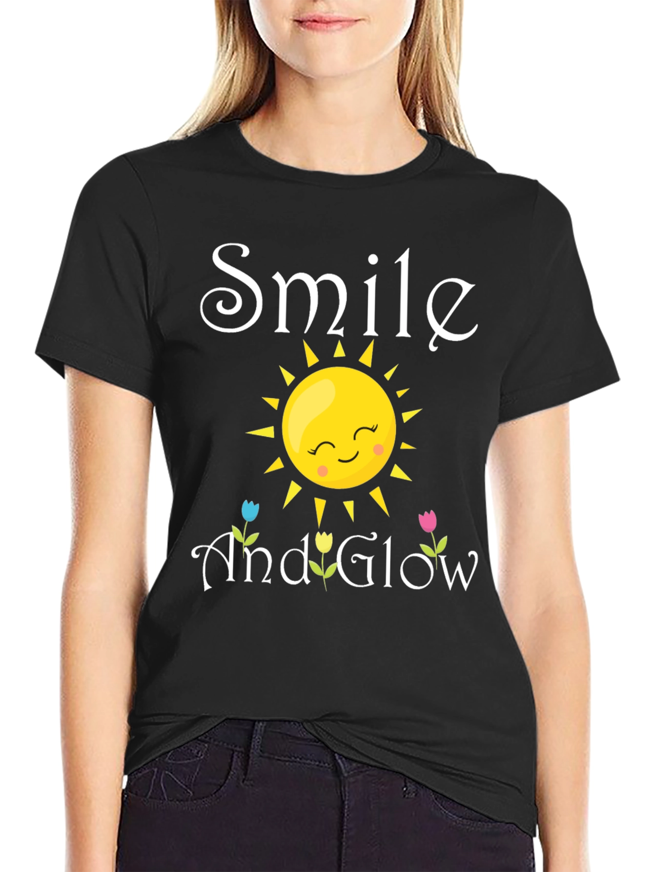 Black Smile and Glow Graphic Tee - Black view 2