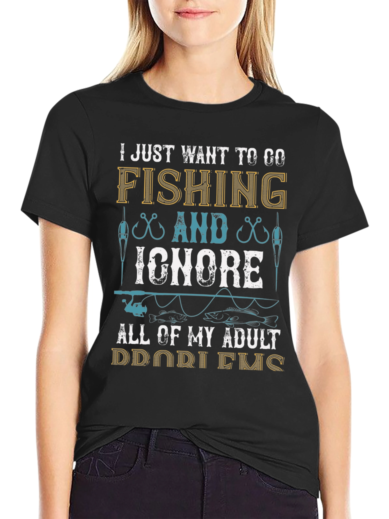 Black Fishing T-Shirt: Ignore Adult Problems view 2