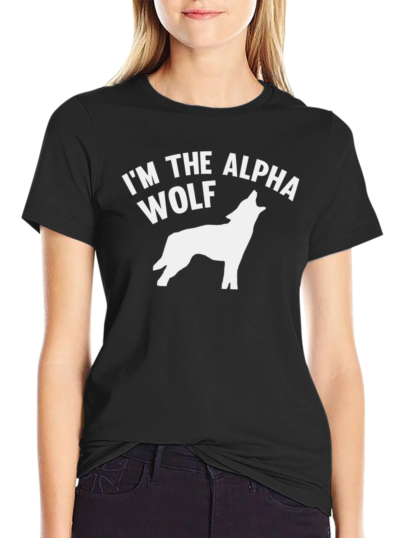 Black Alpha Wolf Graphic Tee - Black Cotton T-Shirt view 2