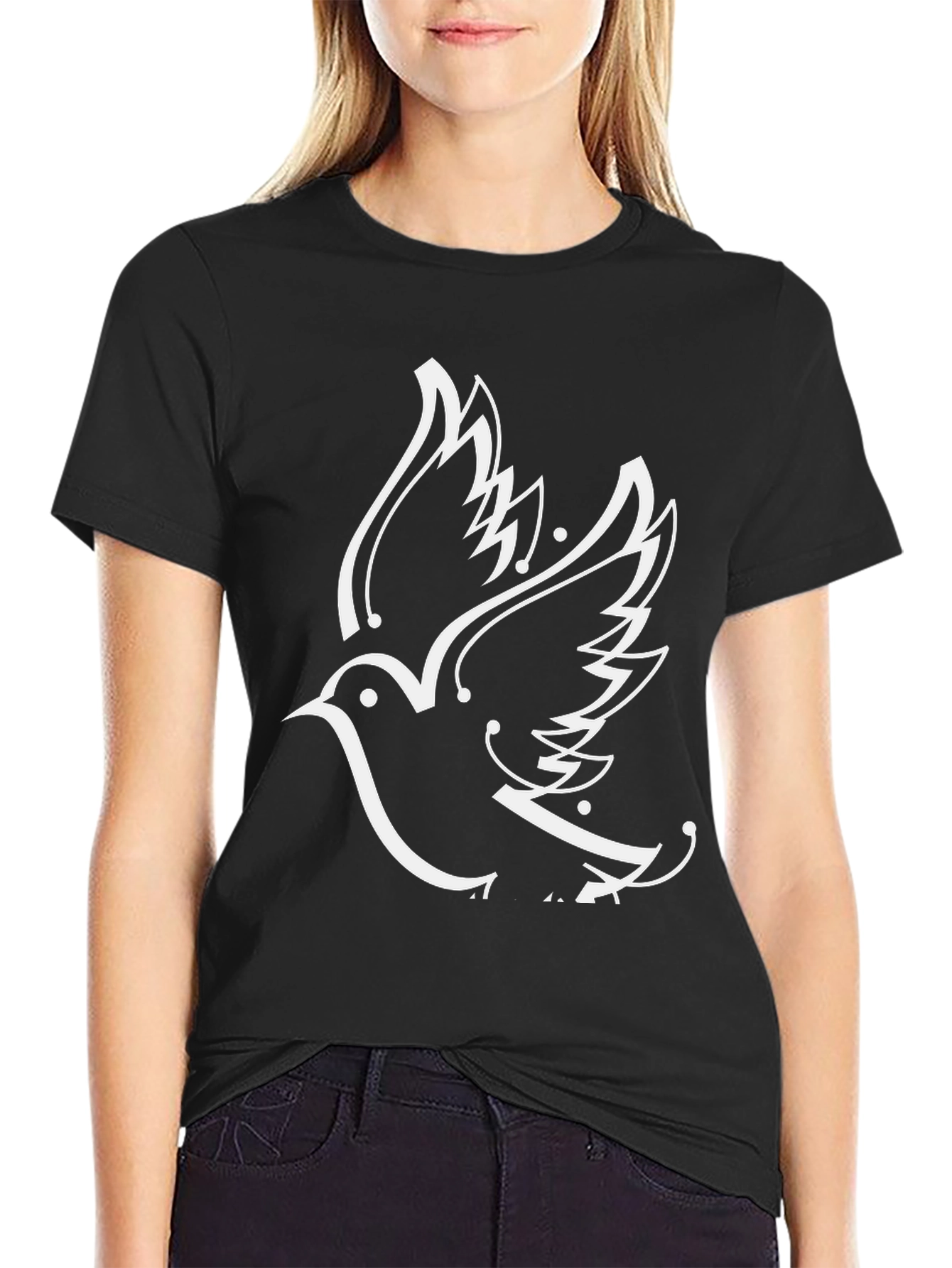 Black Black T-Shirt with Dove Graphic view 2