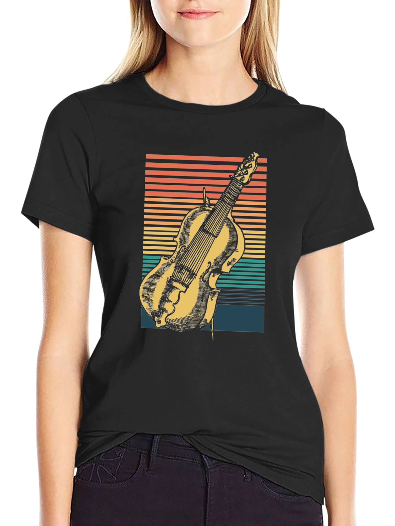 Black Vintage Violin T-Shirt - Retro Music Lover Tee view 2