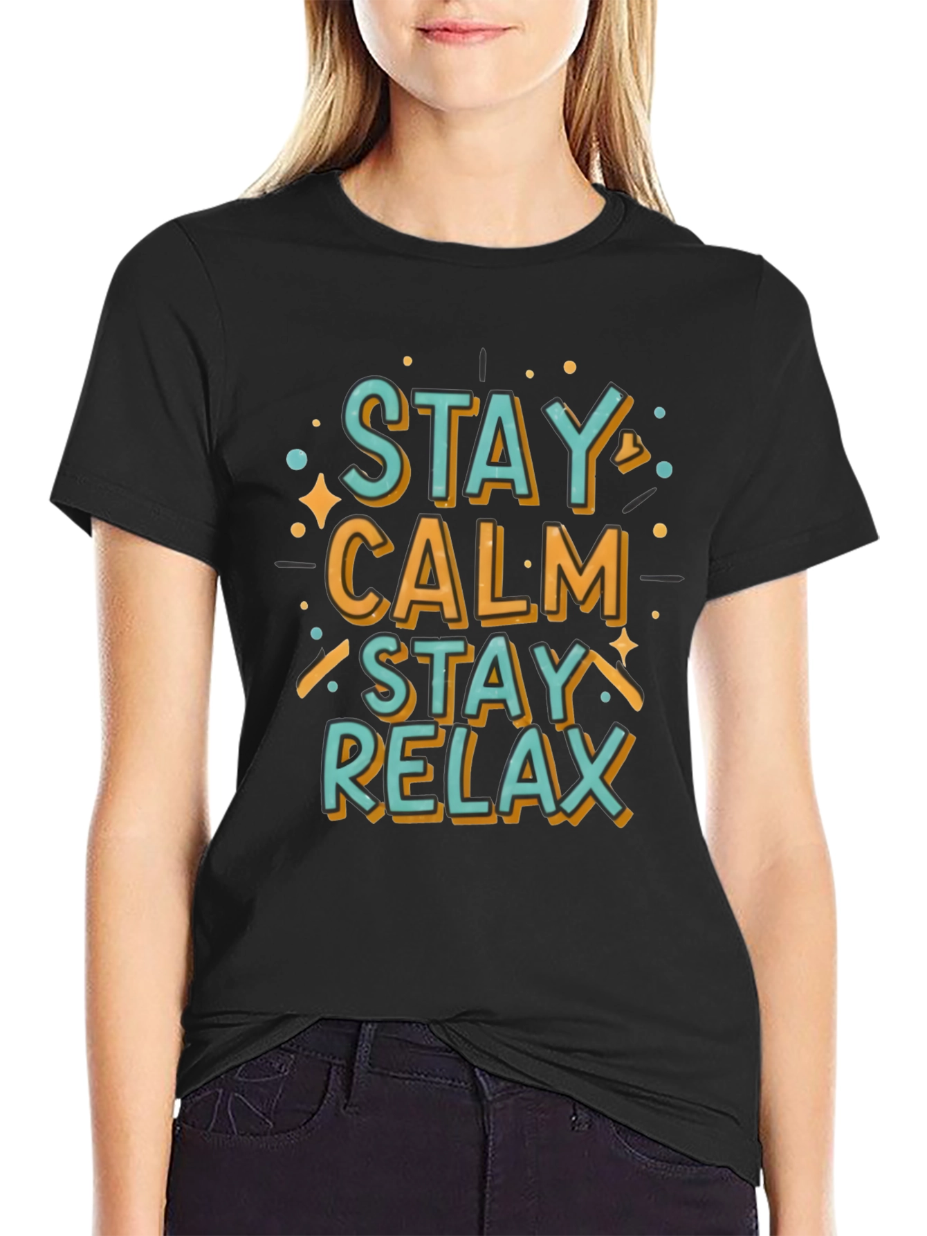 Black Stay Calm Relax Graphic Tee - Casual Comfort view 2