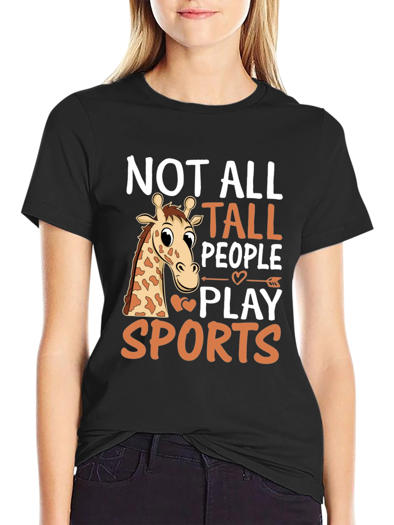 Black Funny Giraffe T-Shirt: Not All Tall People Play Sports view 2