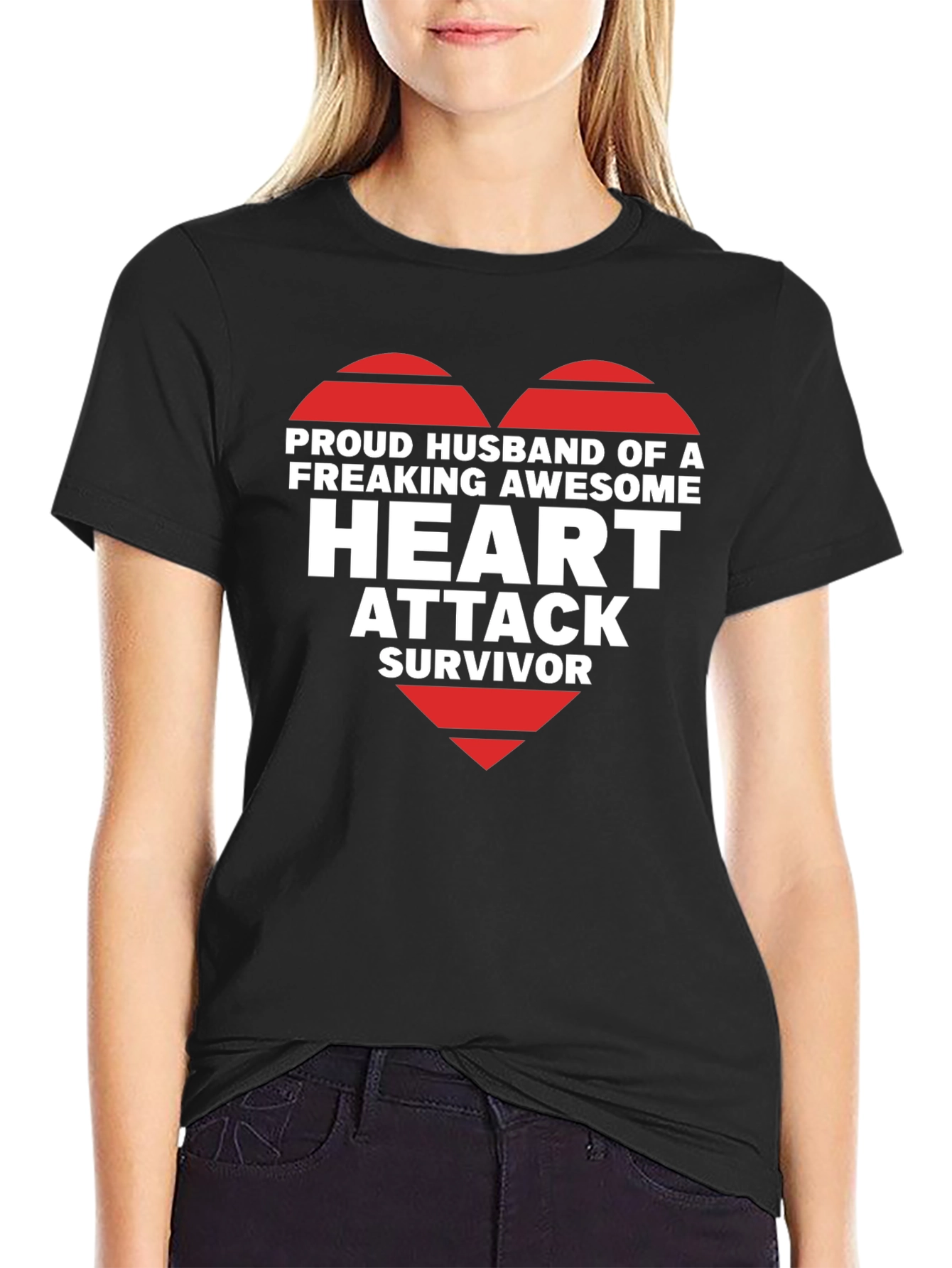 Black Proud Husband Heart Attack Survivor Graphic Tee view 2