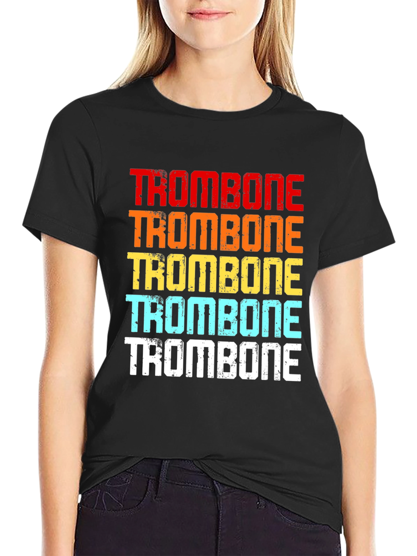 Black Retro Trombone Player Graphic Tee view 2