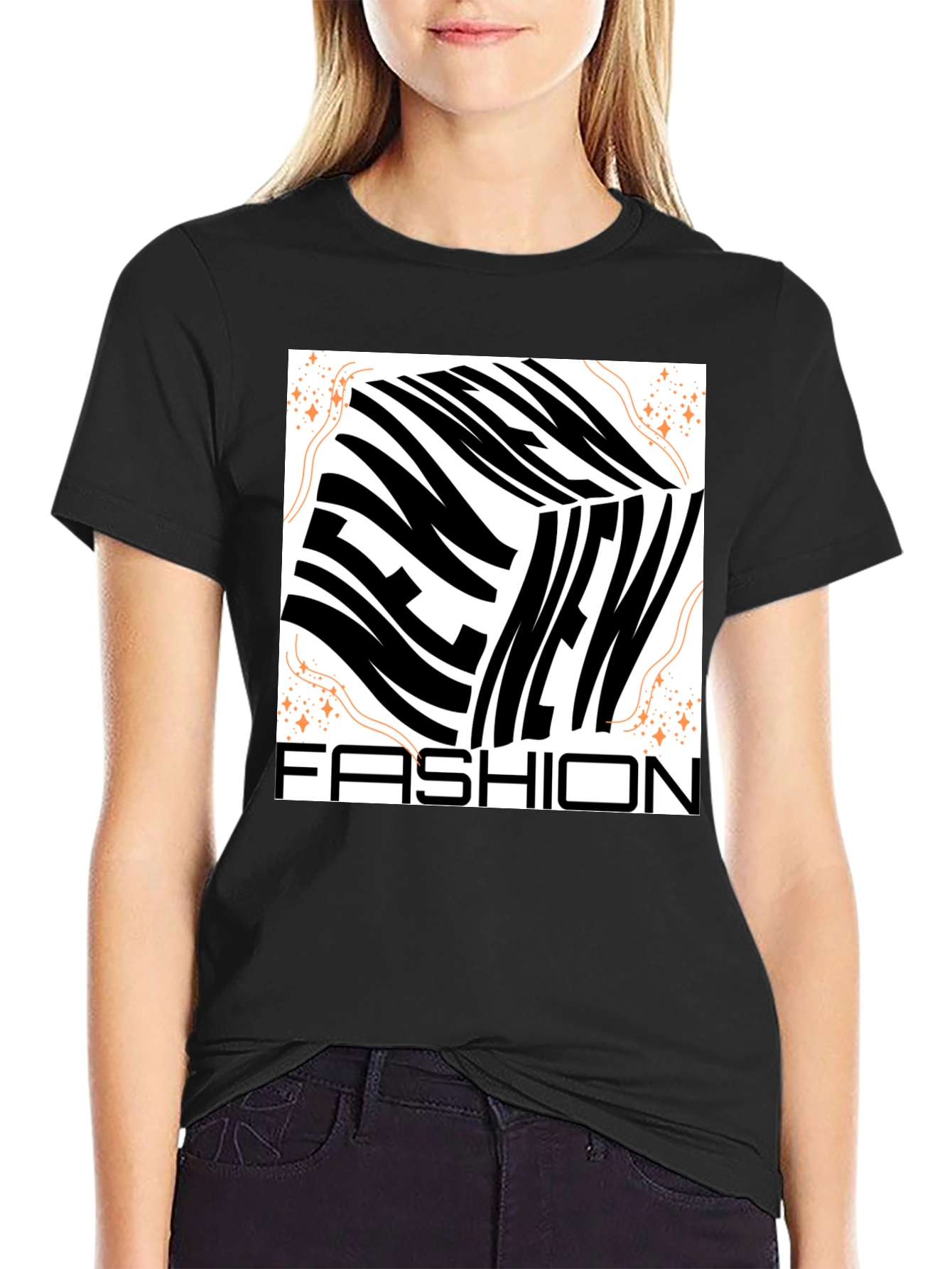 Black New Fashion Graphic Tee - Men's Black Crew Neck view 2