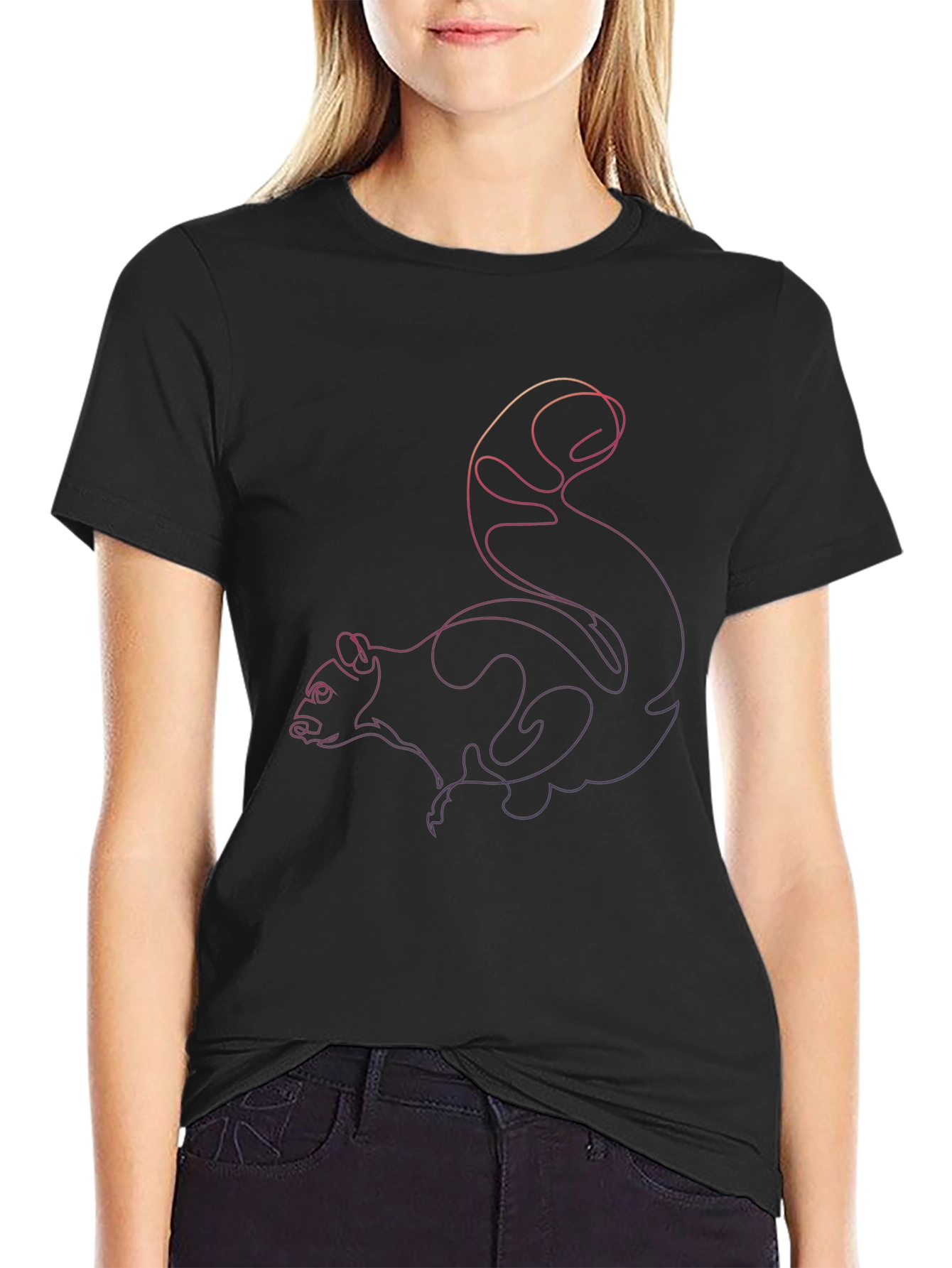 Black Squirrel Line Art Graphic Tee - Black Unisex T-Shirt view 2