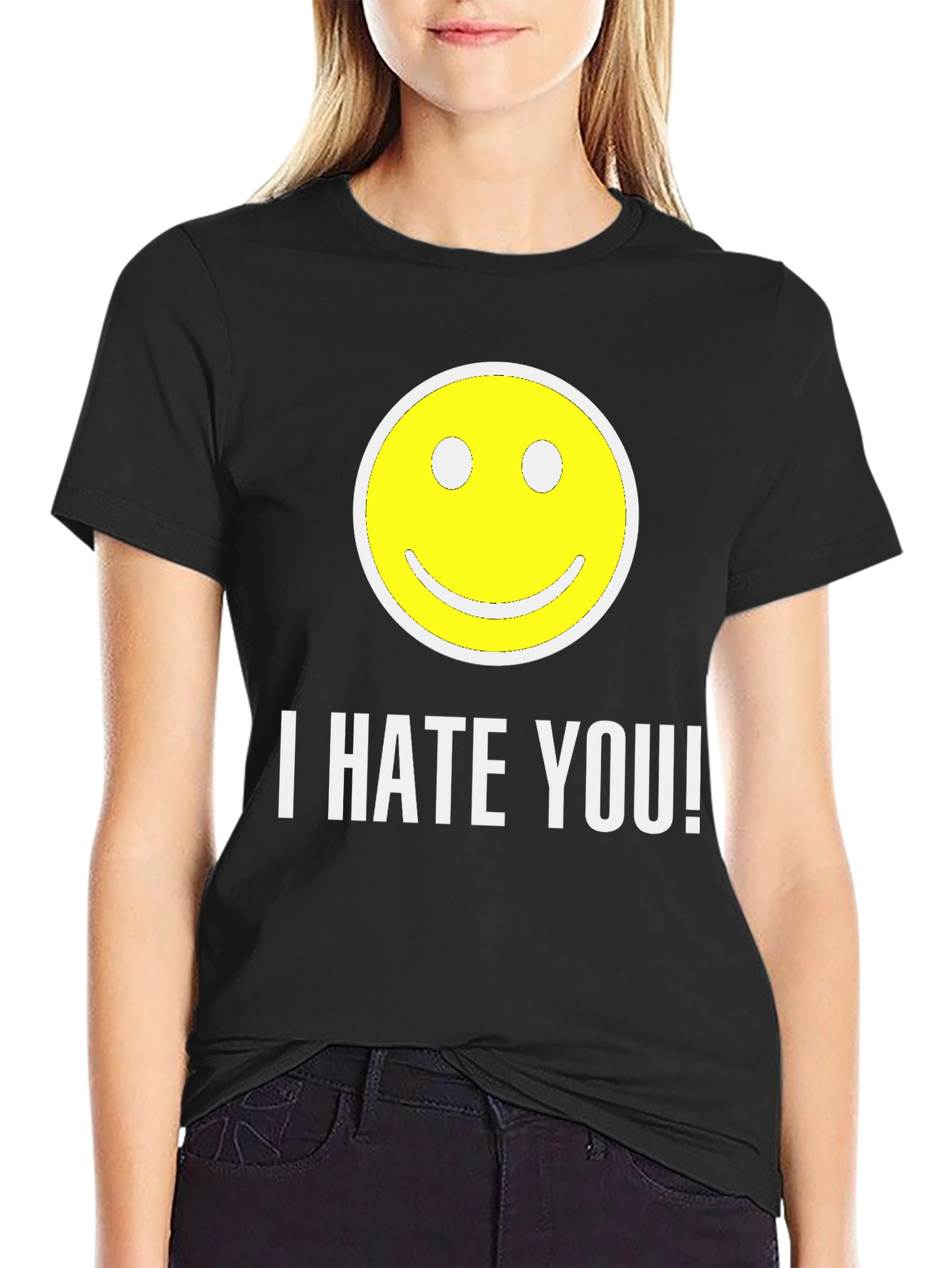 Black I HATE YOU! Smiley Face Graphic T-Shirt view 2