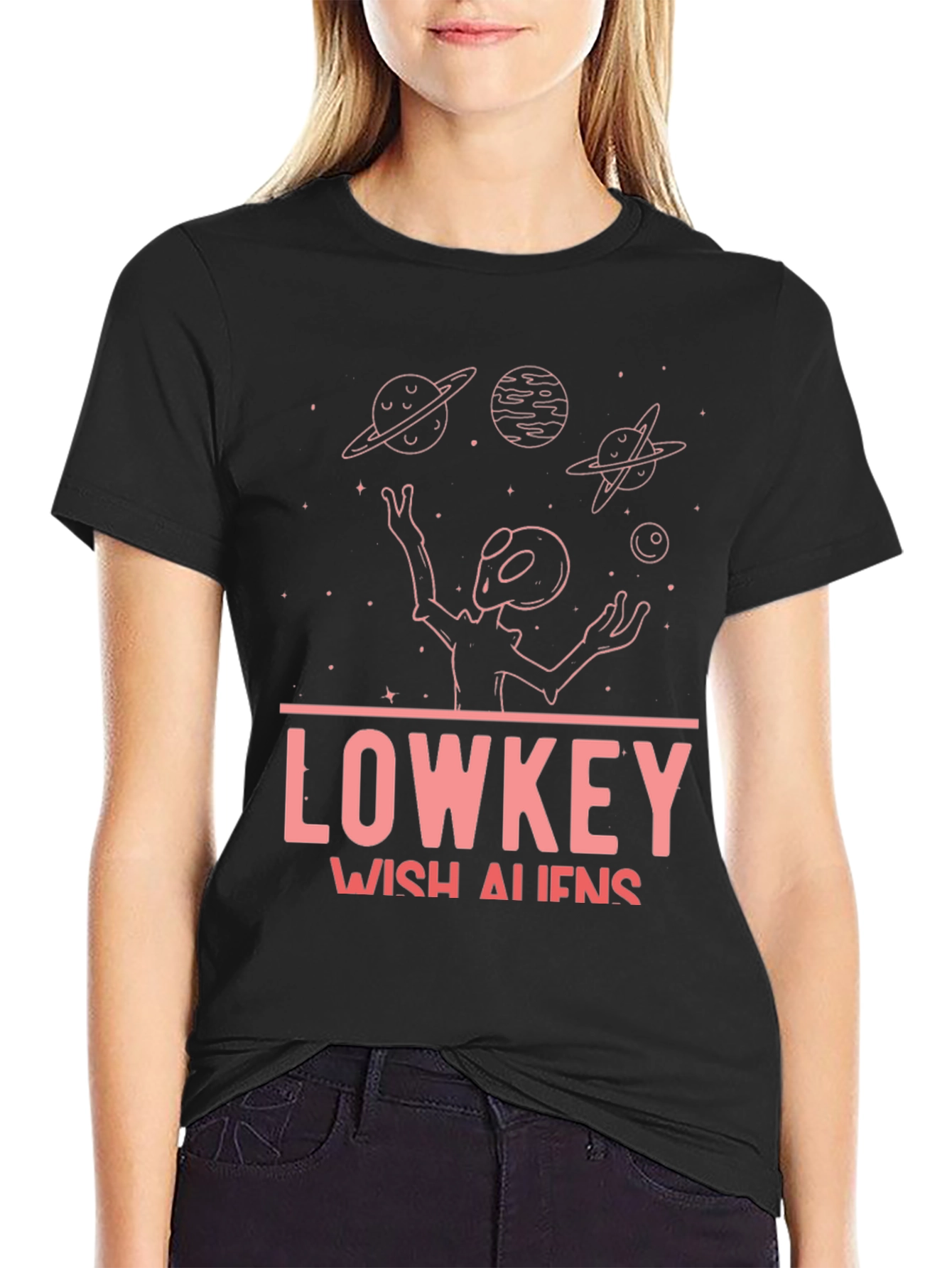 Black Lowkey Wish Aliens Black T-Shirt view 2