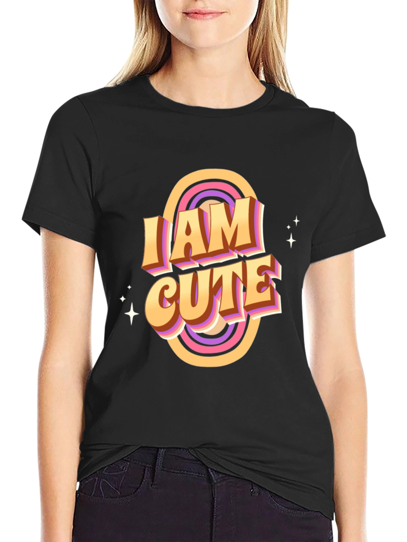 Black I Am Cute Graphic T-Shirt - Retro Style view 2