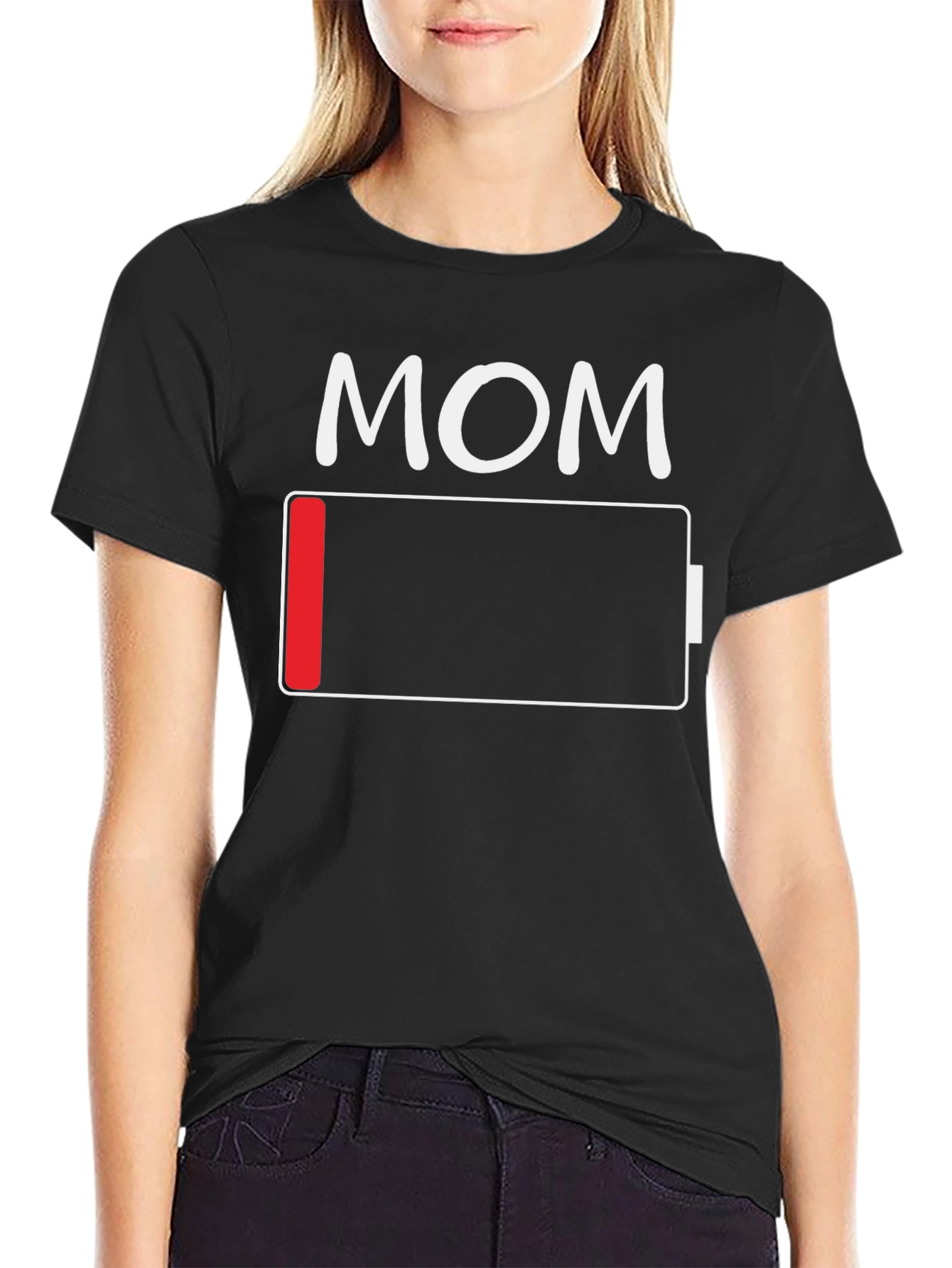 Black Mom Low Battery Funny T-Shirt view 2