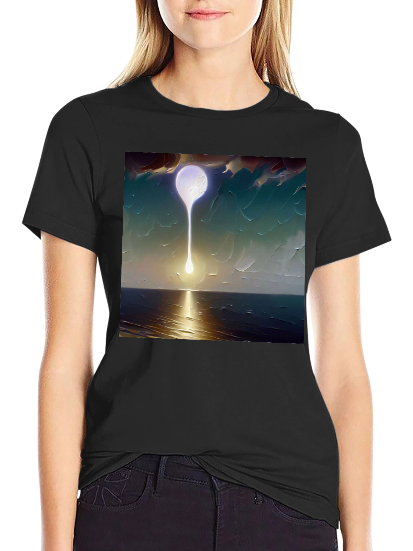 Black Abstract Moon T-Shirt - Artistic Graphic Tee view 2